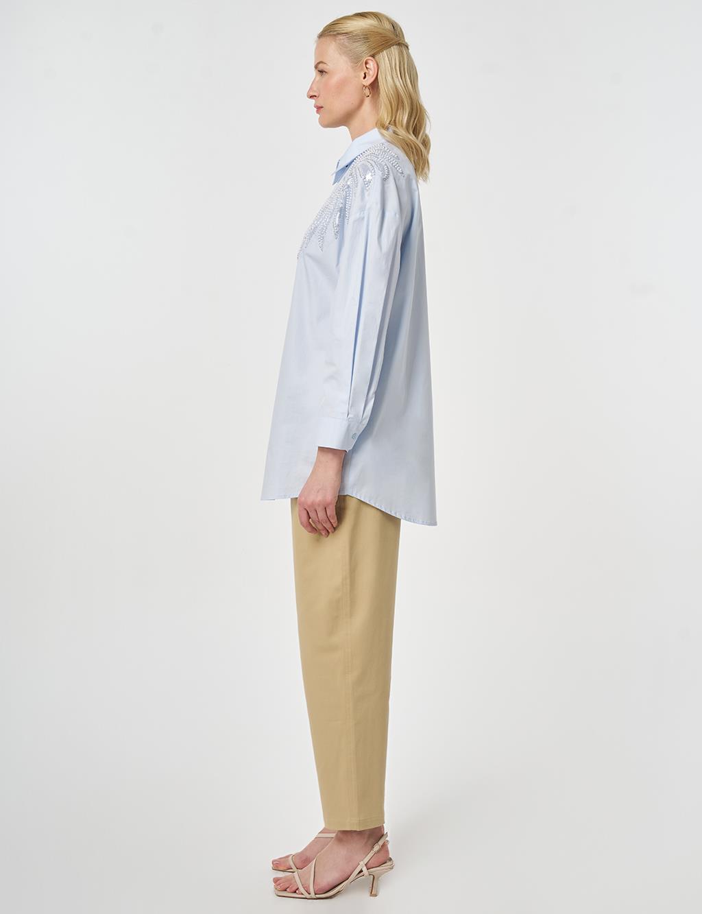 100% Cotton Sequin and Pearl Embellished Tunic Blue