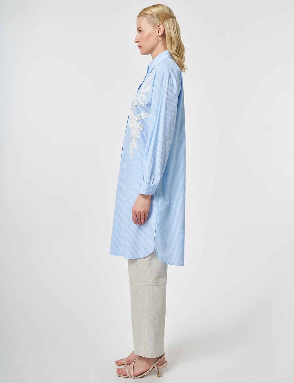 Embroidered Detail Cotton Tunic Blue