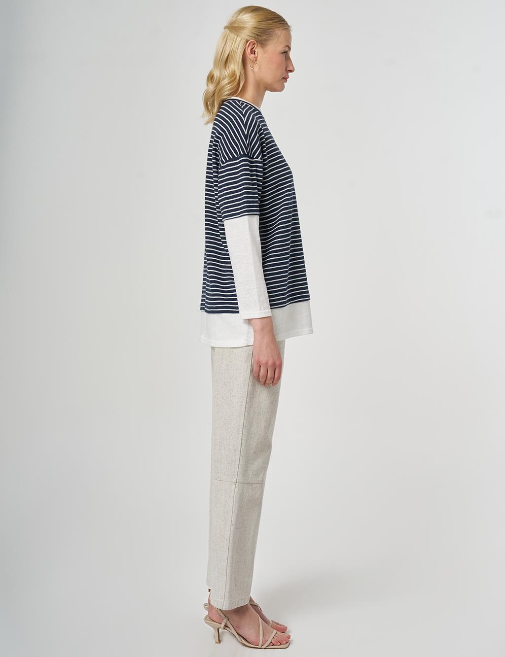 Striped Cotton Sweatshirt Dark Navy