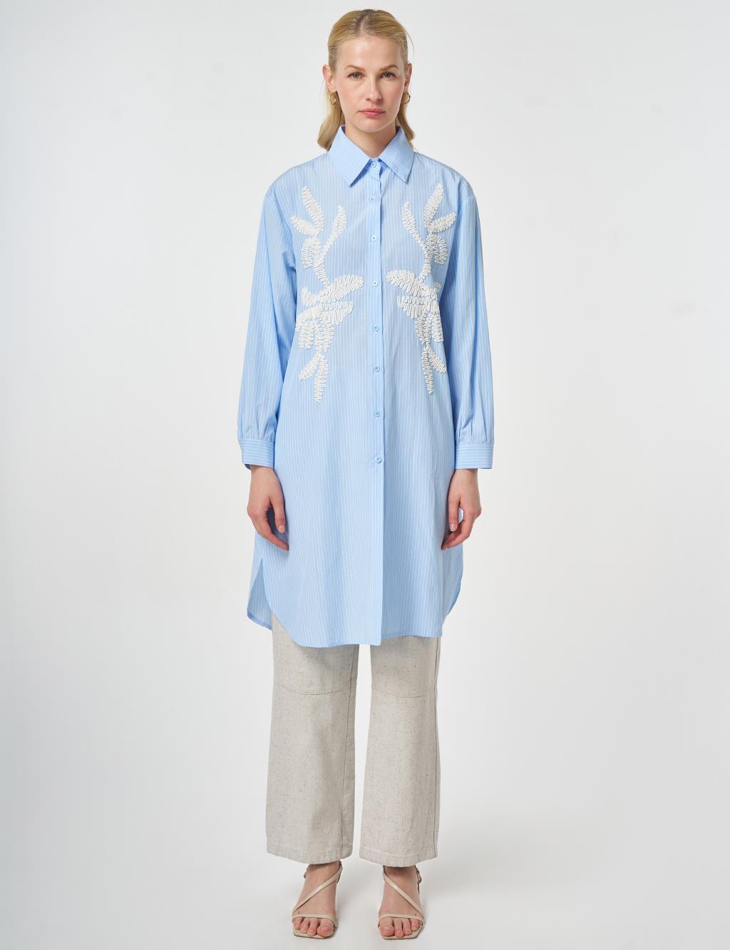 Embroidered Detail Cotton Tunic Blue