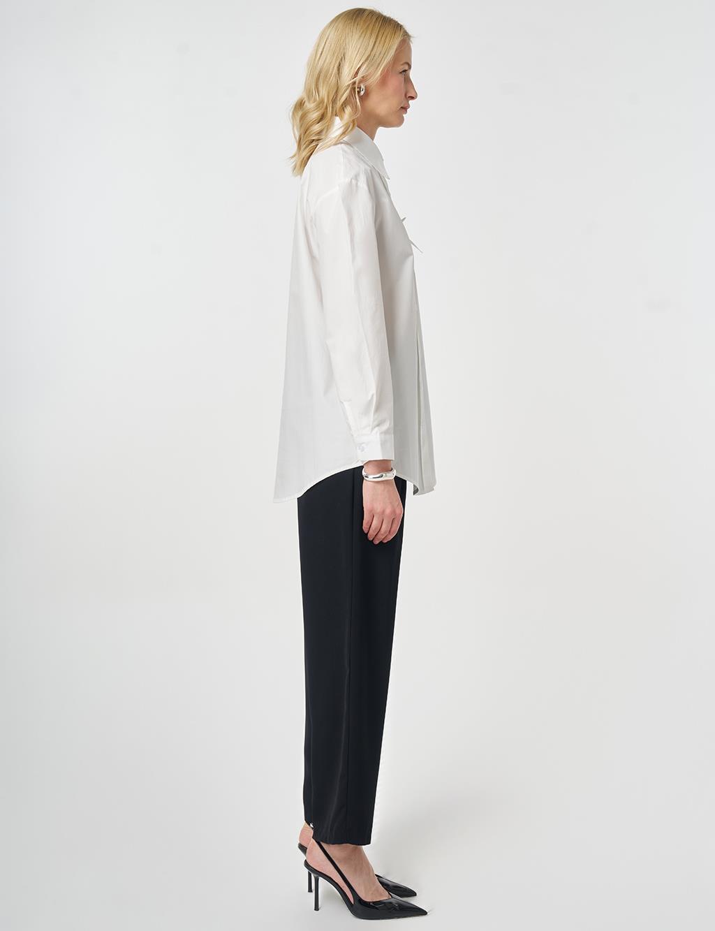 Fırfır Yaka Pamuklu Bluz Optik Beyaz 