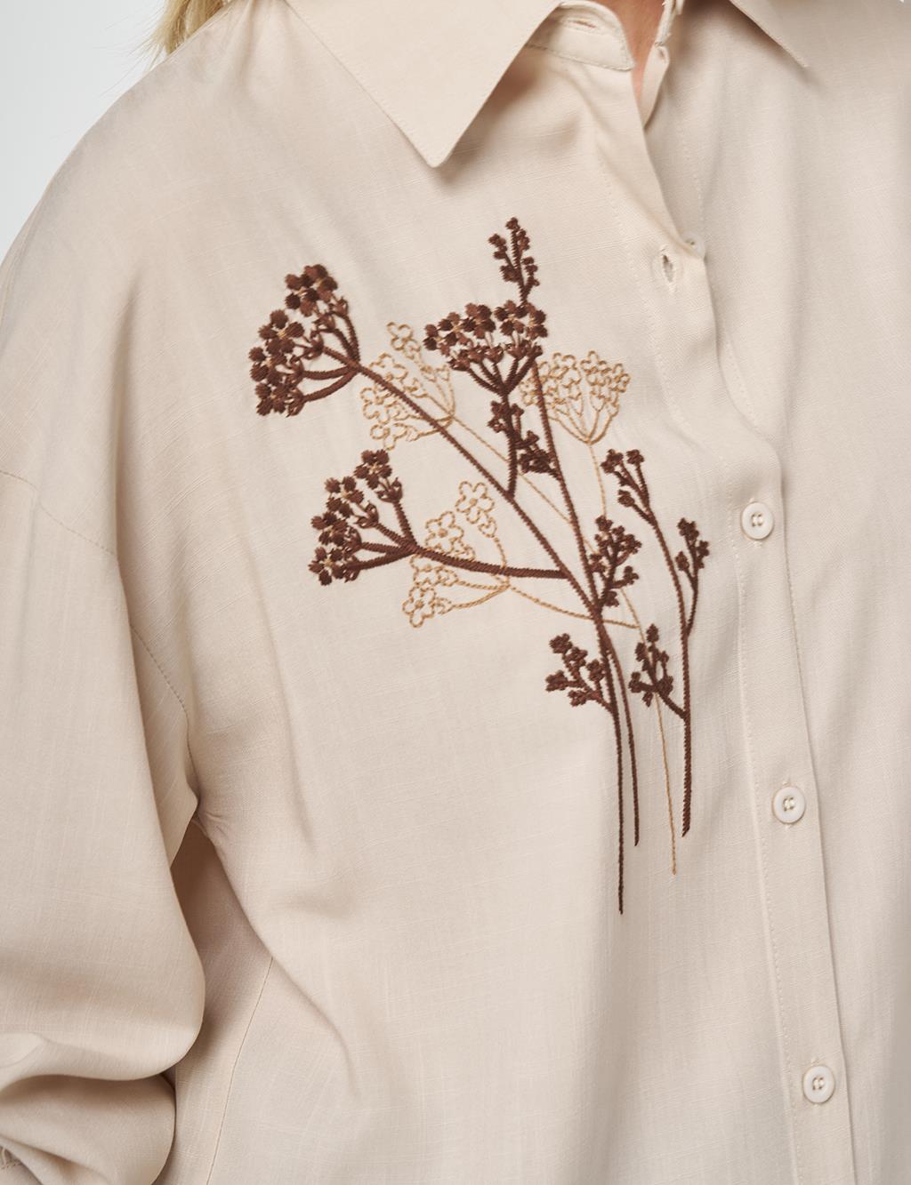 100% Viscose Embroidered Tunic Stone
