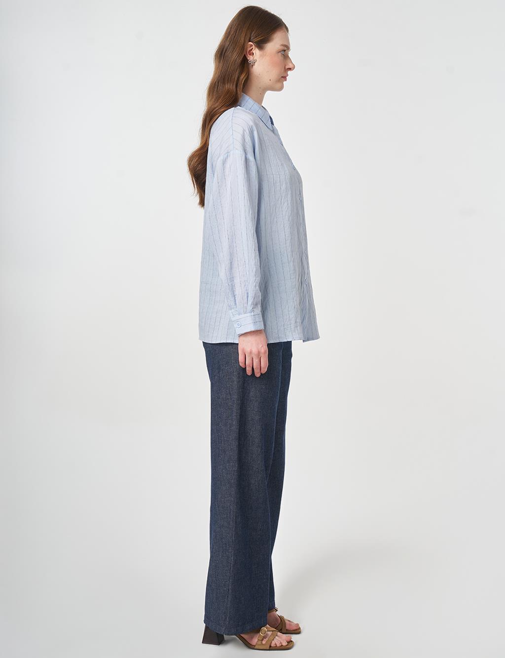 Striped Linen Viscose Tunic Blue