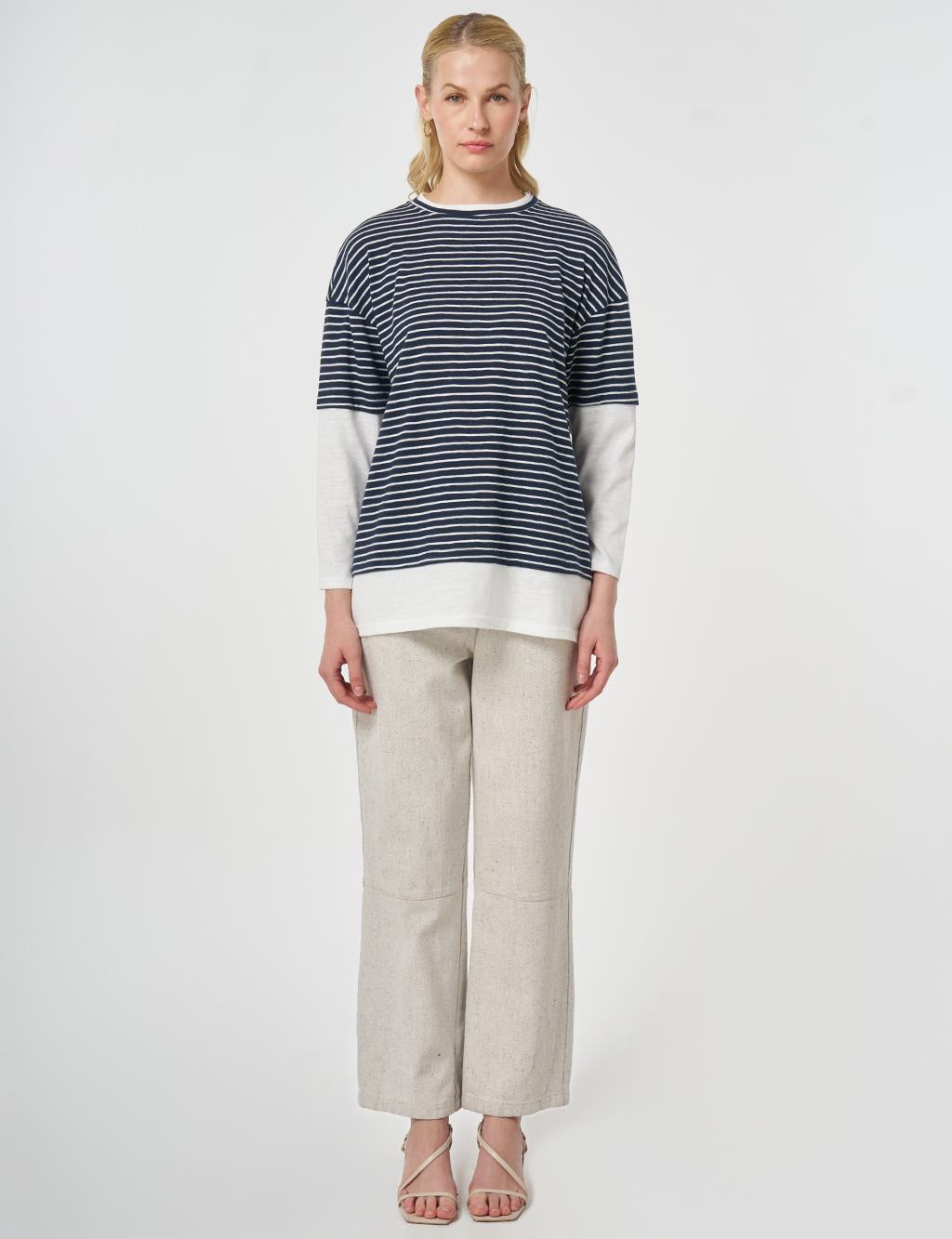 Striped Cotton Sweatshirt Dark Navy