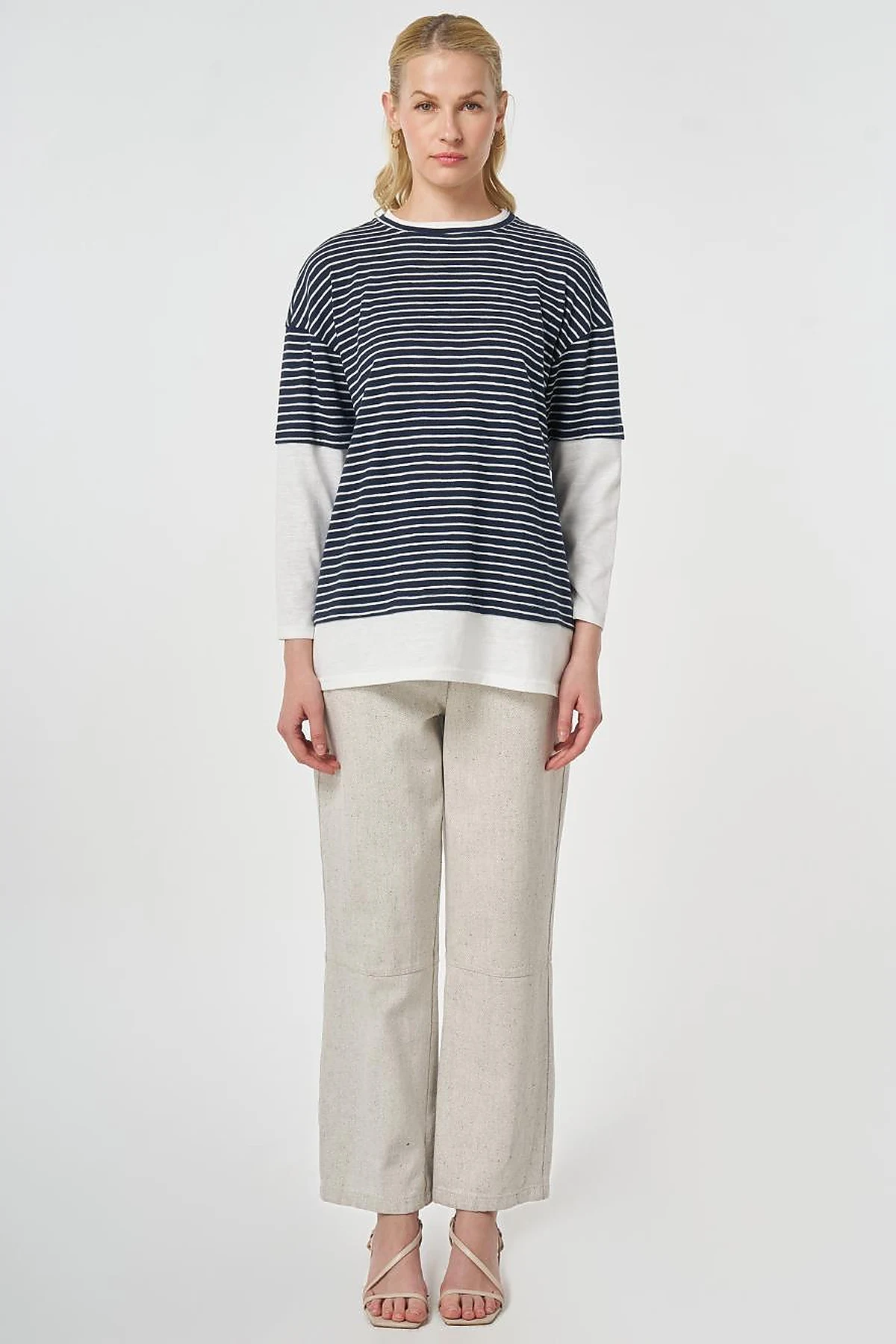 Striped Cotton Sweatshirt Dark Navy