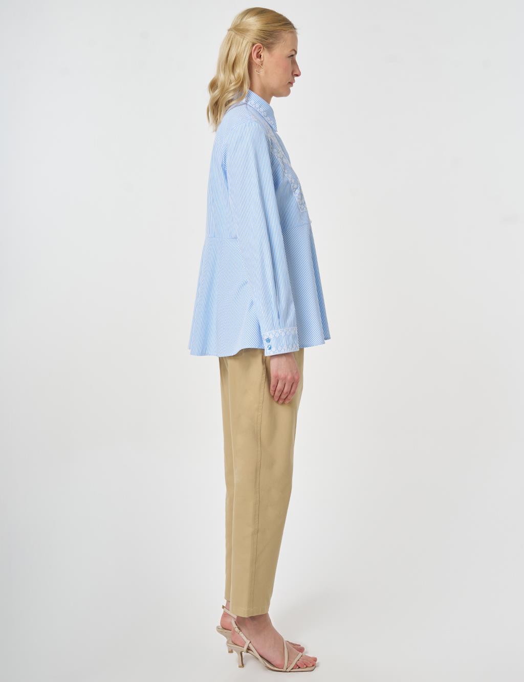 Ethnic Pattern Cotton Blouse Blue