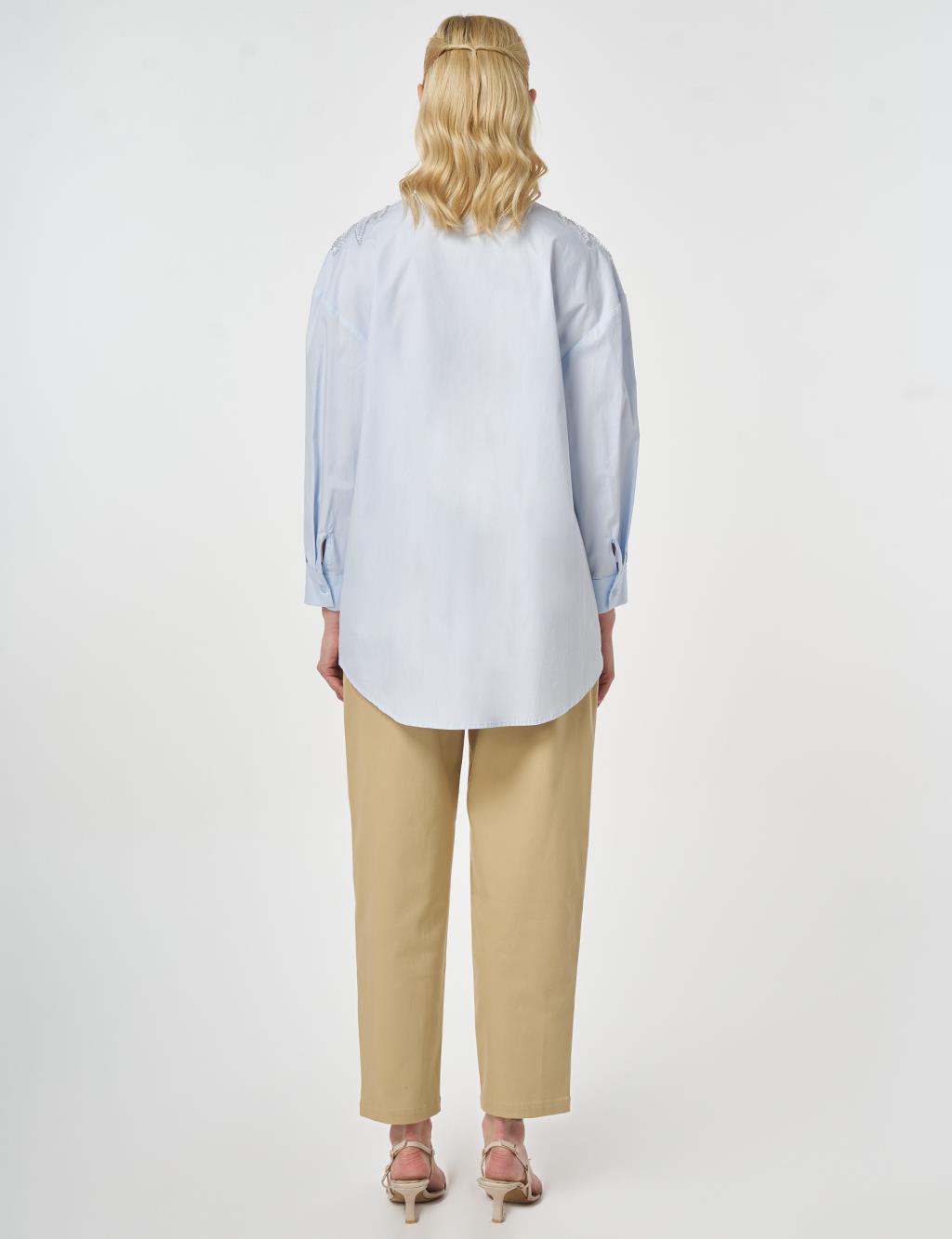 100% Cotton Sequin and Pearl Embellished Tunic Blue