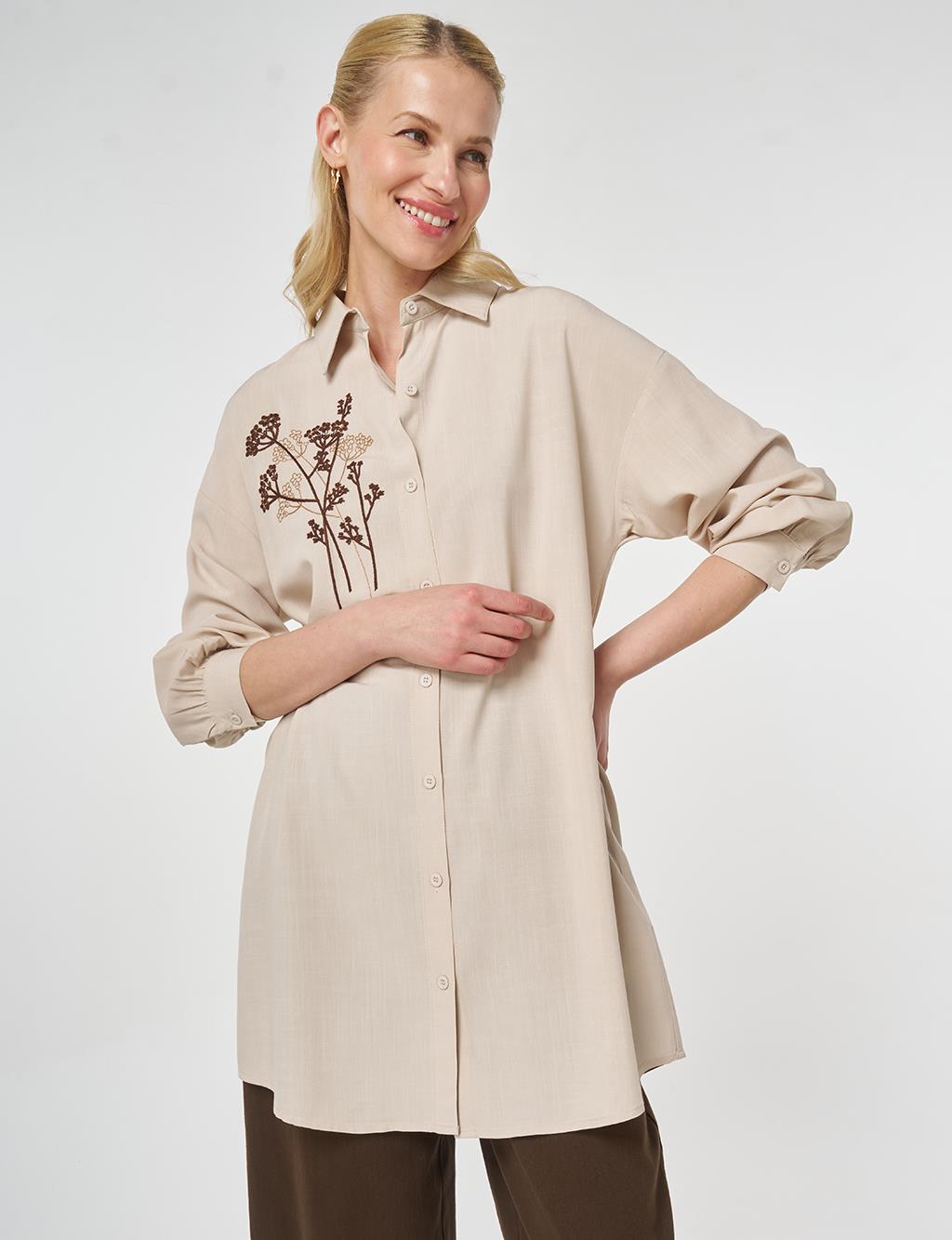 100% Viscose Embroidered Tunic Stone