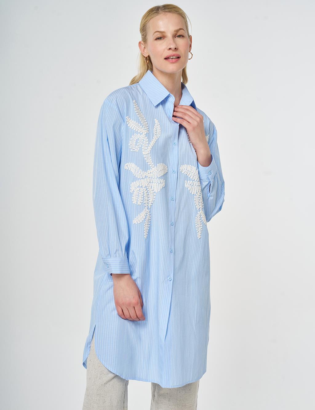 Embroidered Detail Cotton Tunic Blue