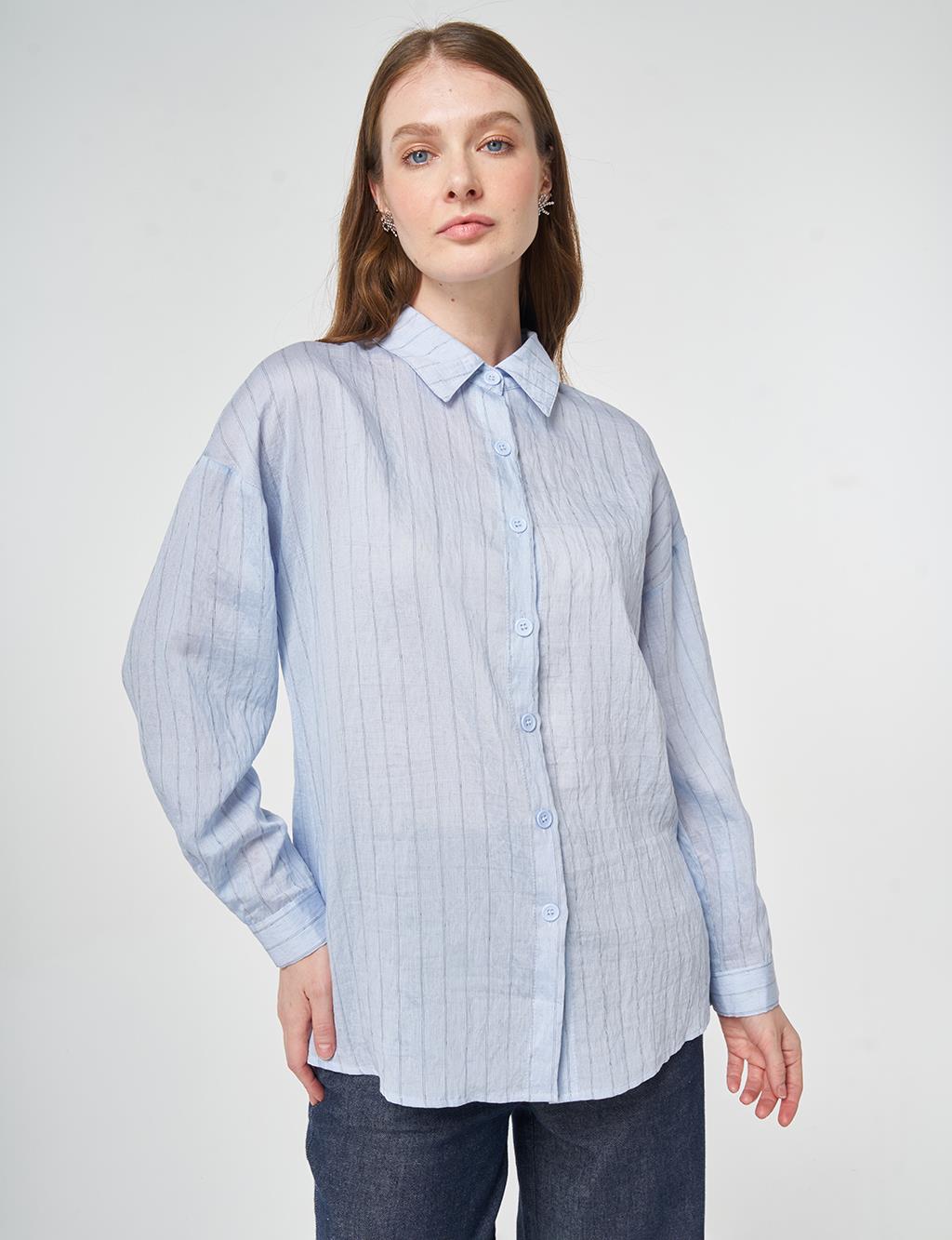 Striped Linen Viscose Tunic Blue