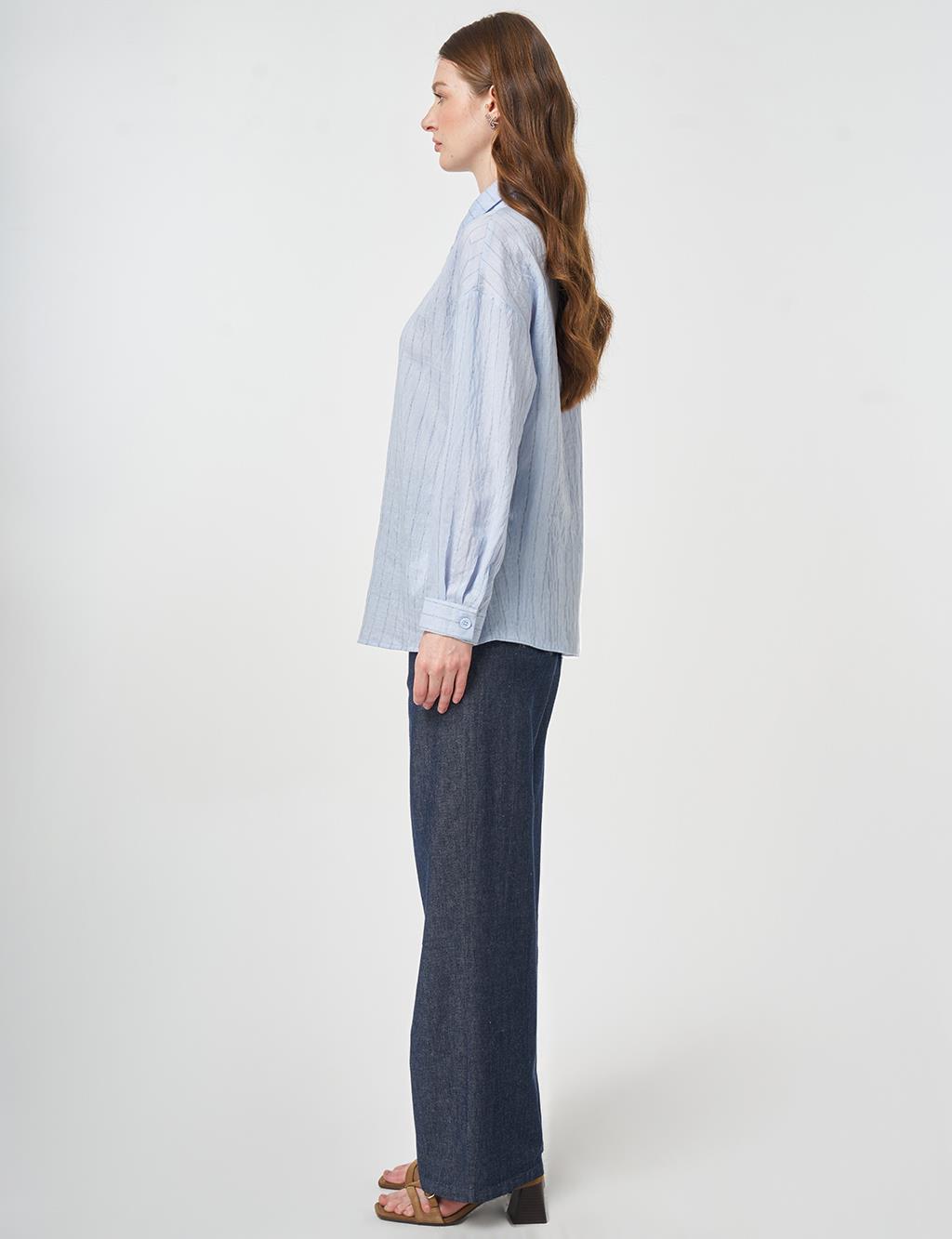 Striped Linen Viscose Tunic Blue