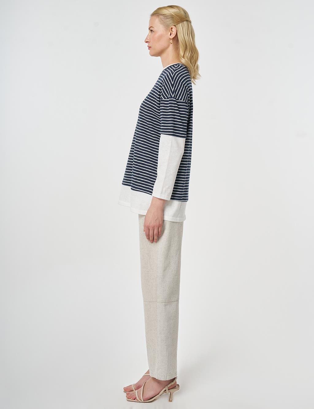 Striped Cotton Sweatshirt Dark Navy