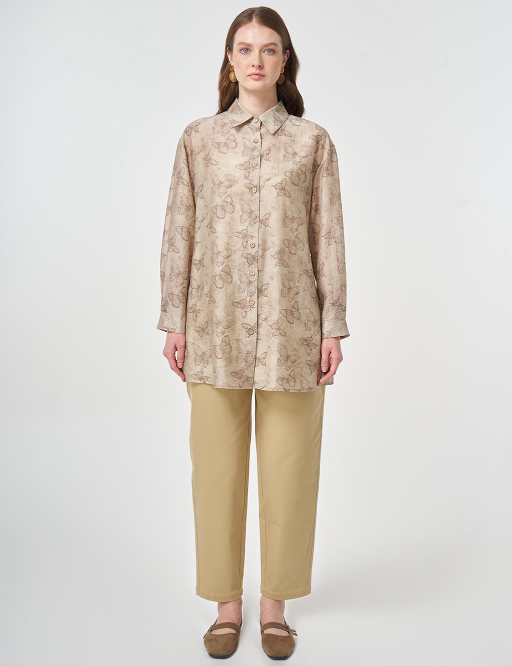 Patterned Lyocell Tunic Brown