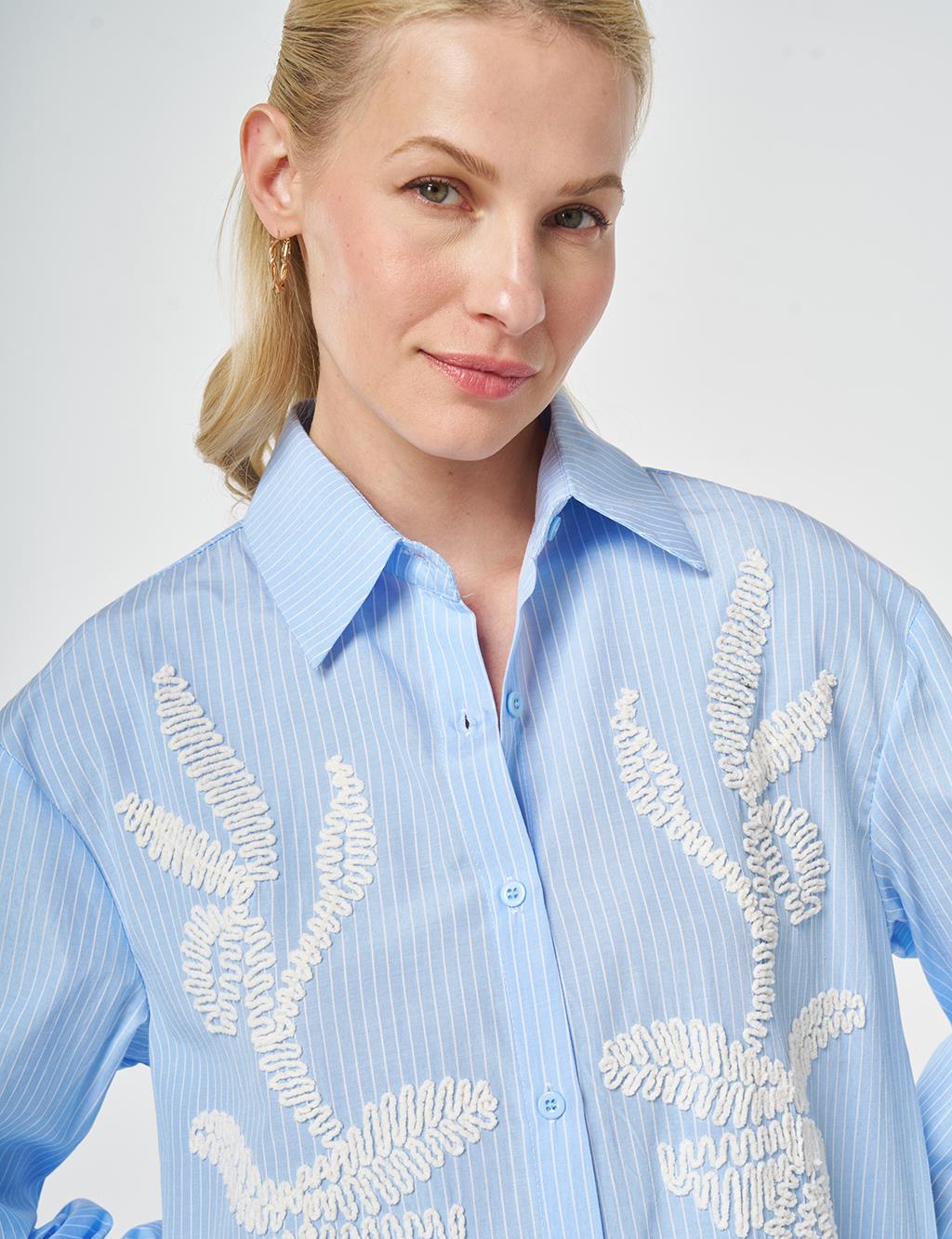 Embroidered Detail Cotton Tunic Blue