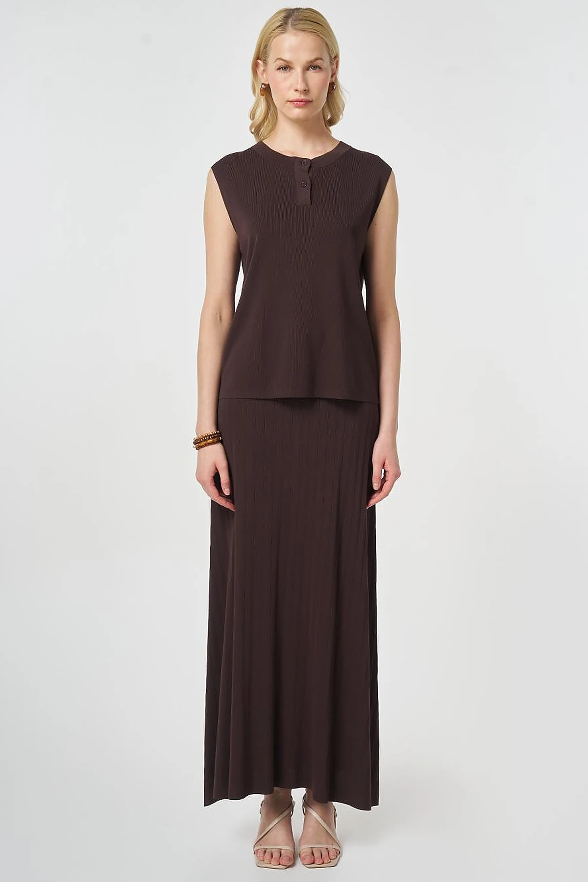 Knitted Skirt Set Dark Brown
