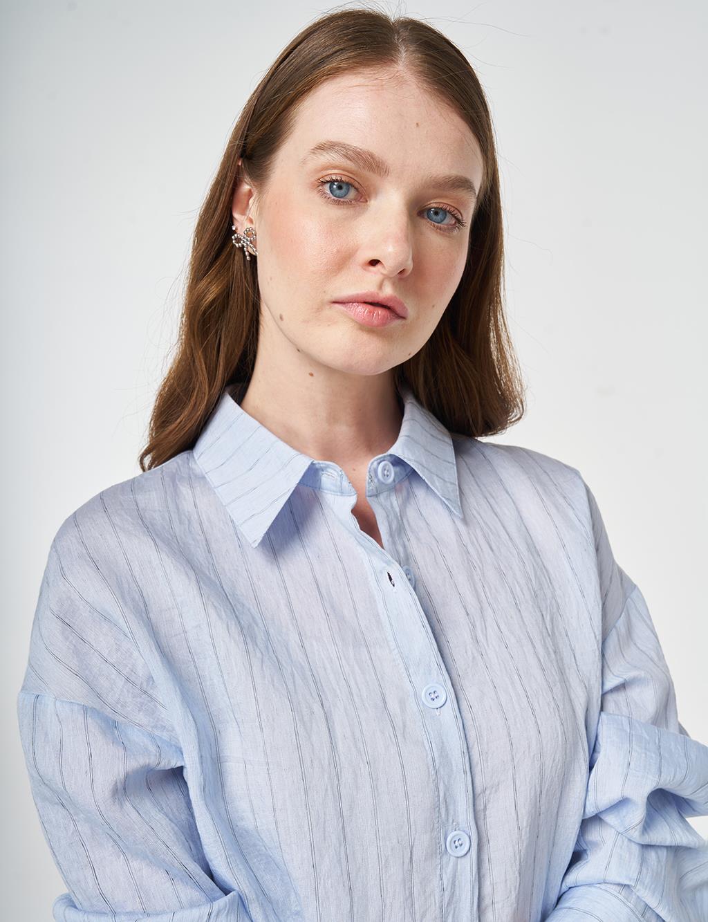 Striped Linen Viscose Tunic Blue