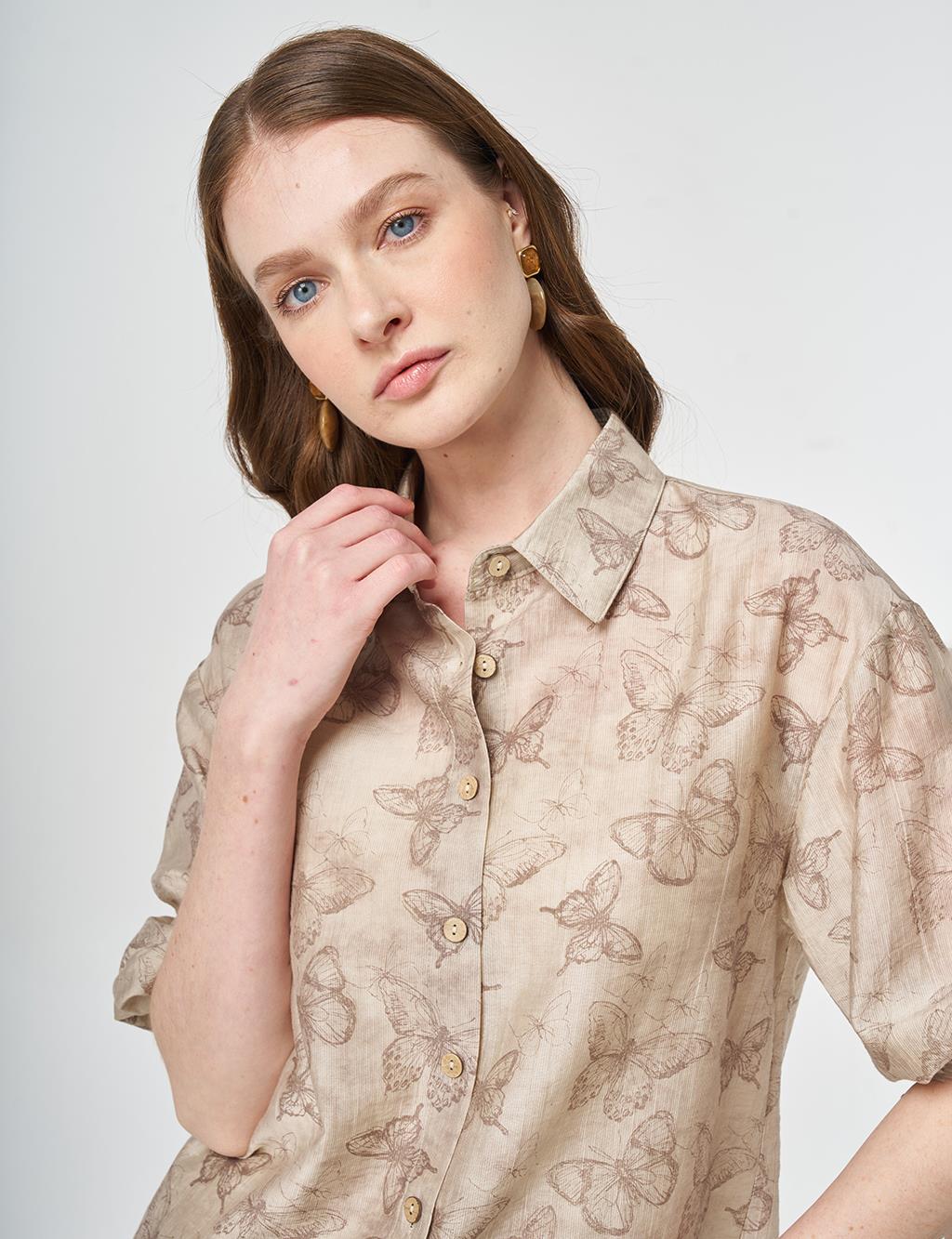 Patterned Lyocell Tunic Brown