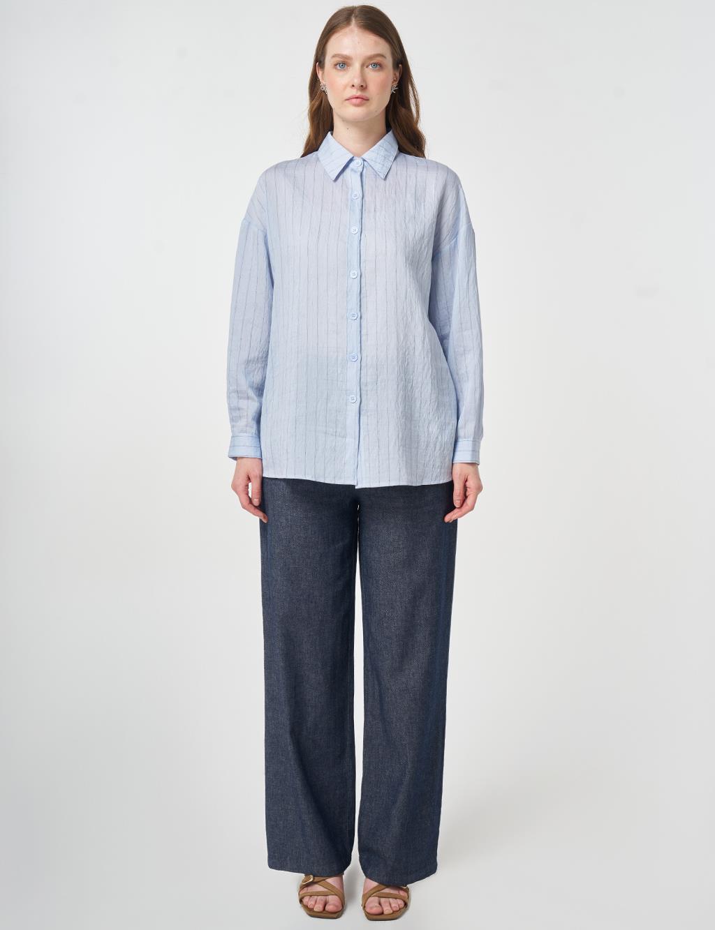 Striped Linen Viscose Tunic Blue