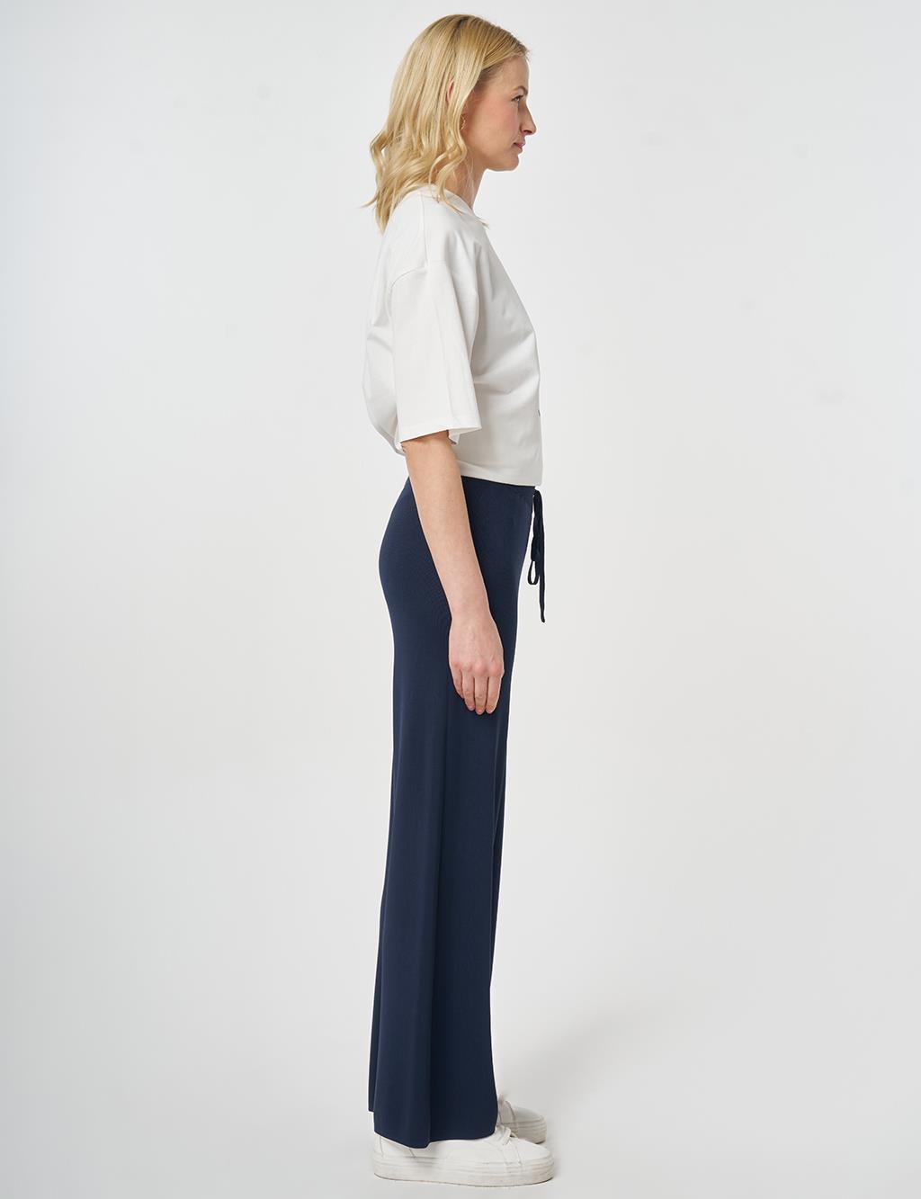 Relaxed Fit Knitted Trousers Dark Navy