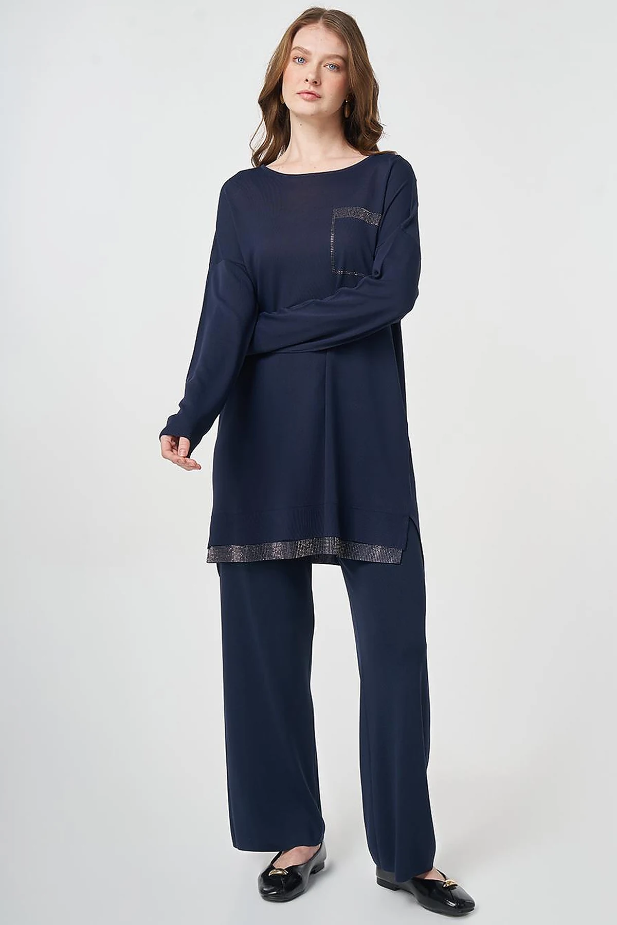 Hotfix Printed Knitted Tunic Dark Navy