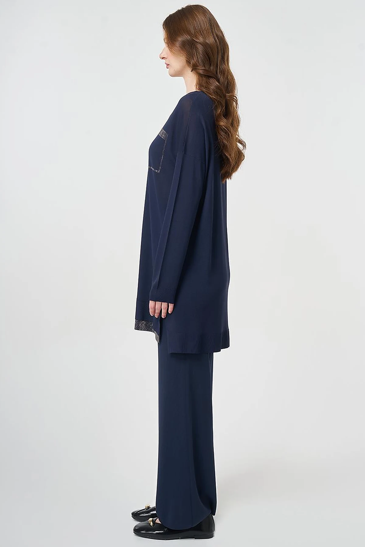 Hotfix Printed Knitted Tunic Dark Navy