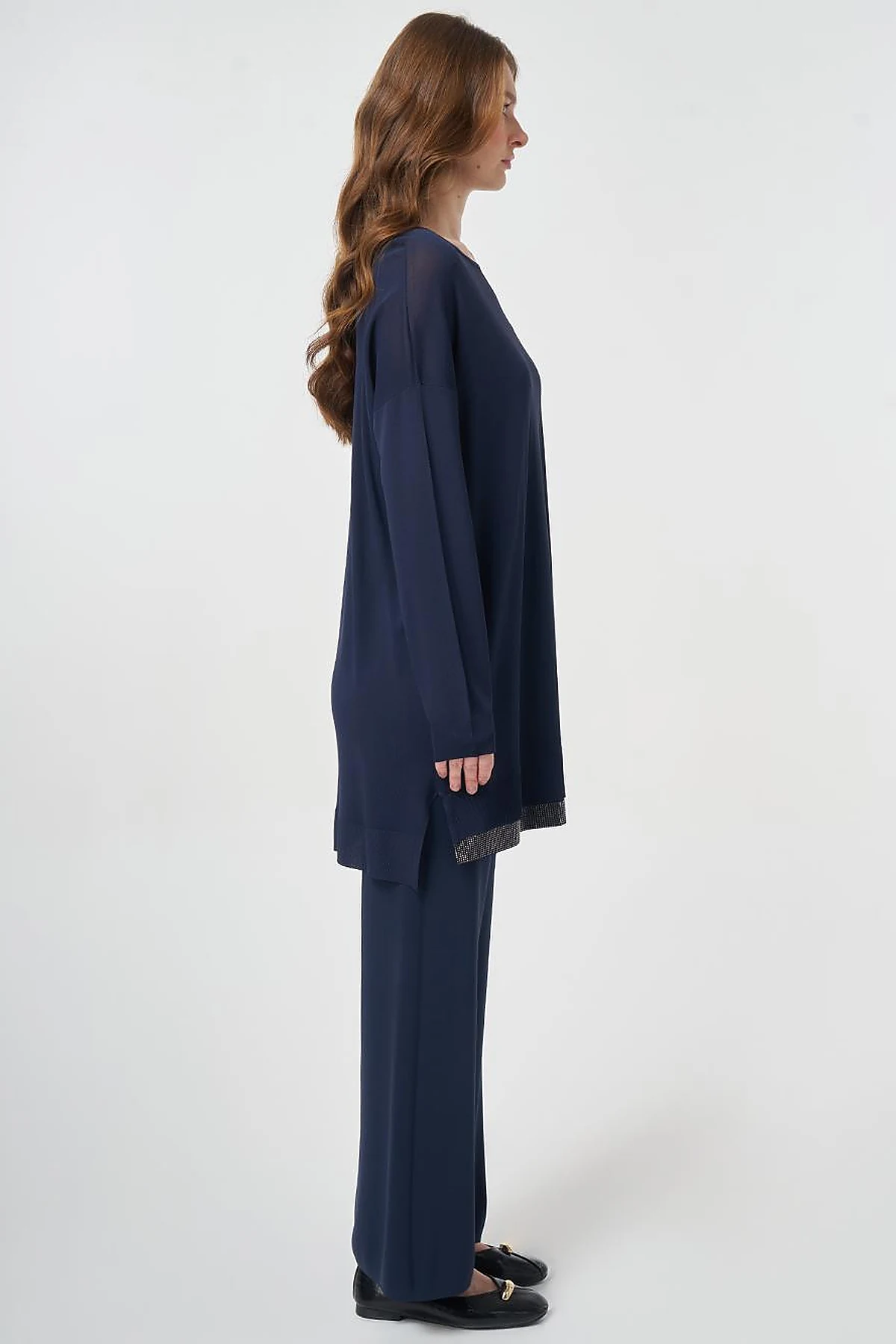 Hotfix Printed Knitted Tunic Dark Navy