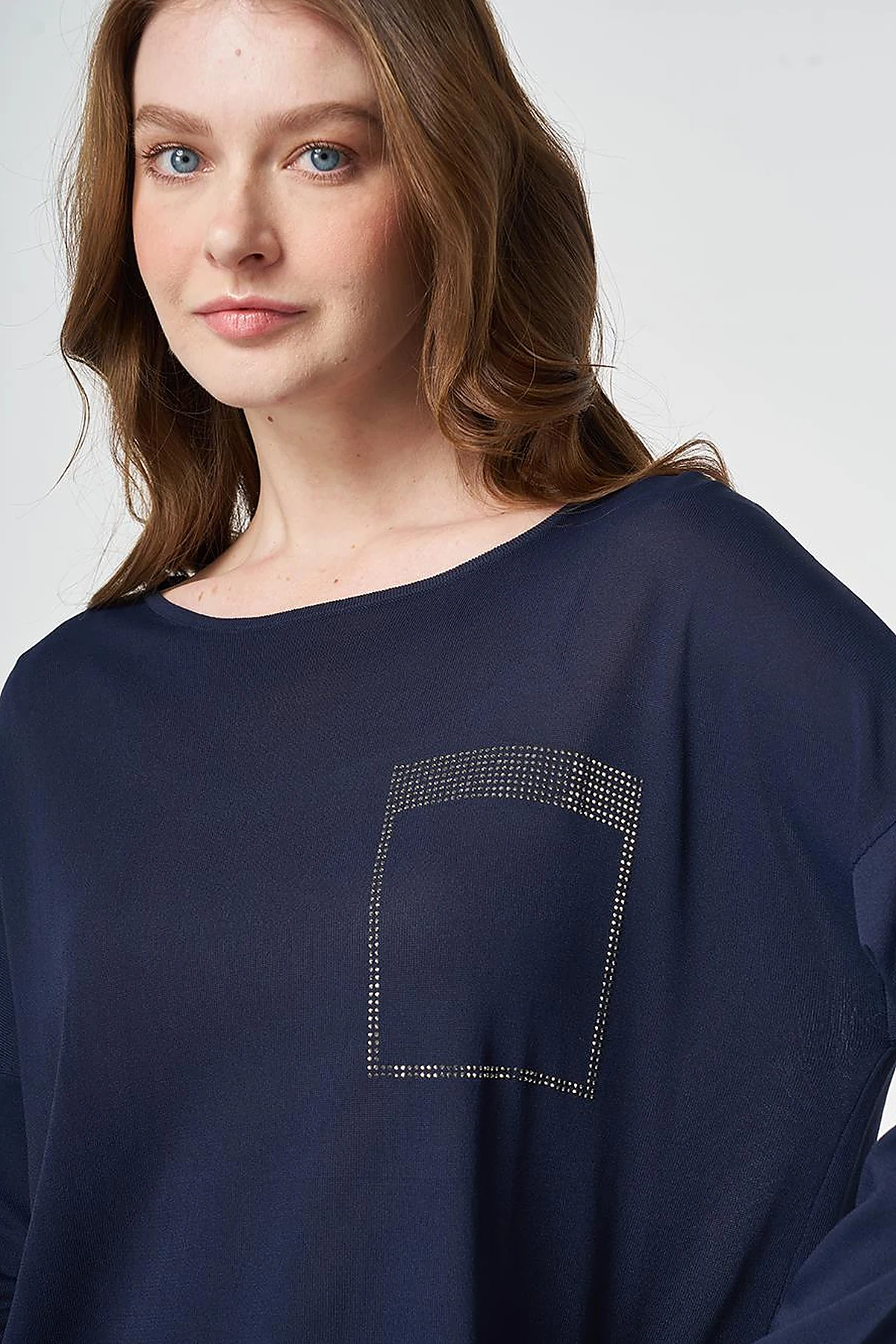 Hotfix Printed Knitted Tunic Dark Navy