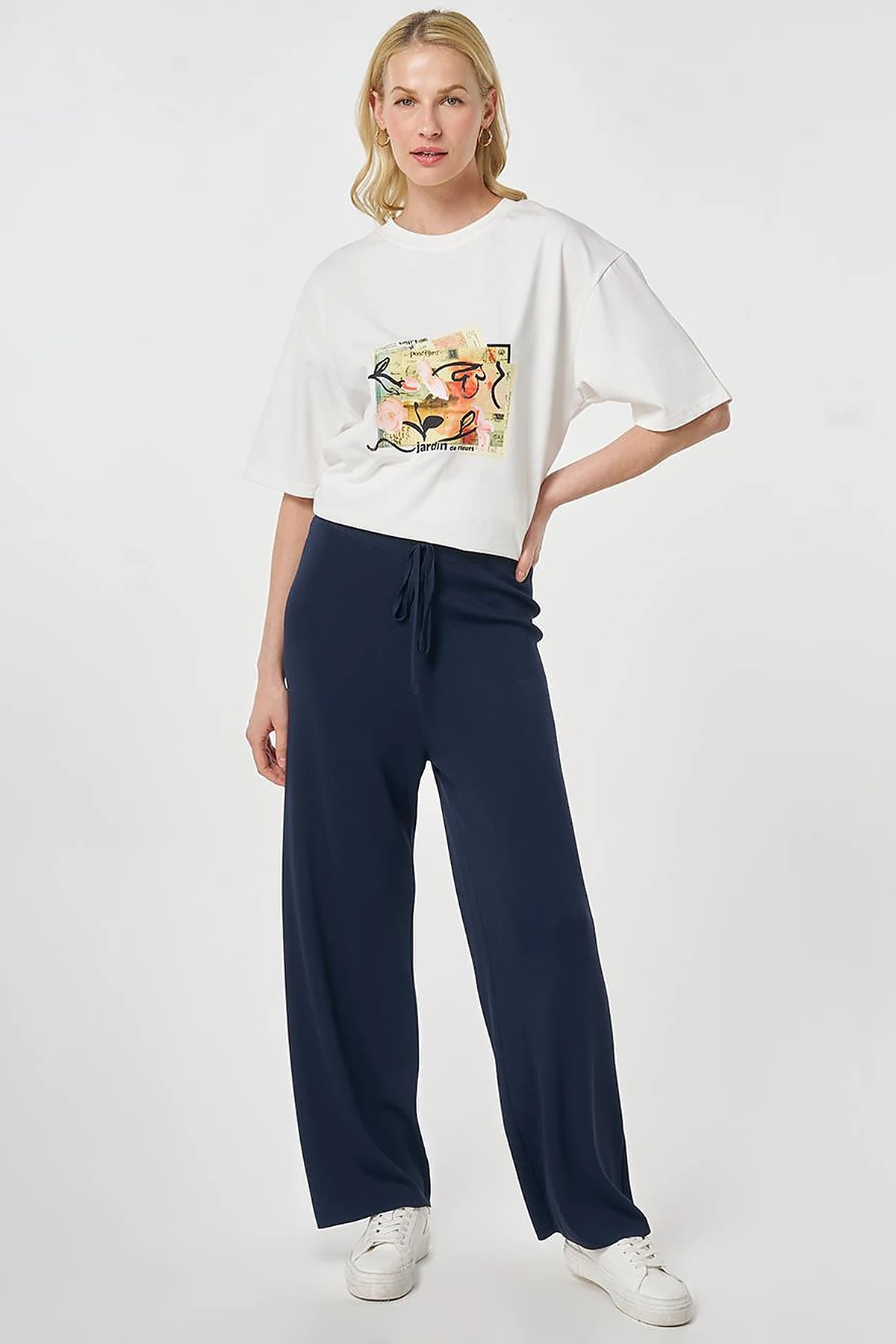 Relaxed Fit Knitted Trousers Dark Navy