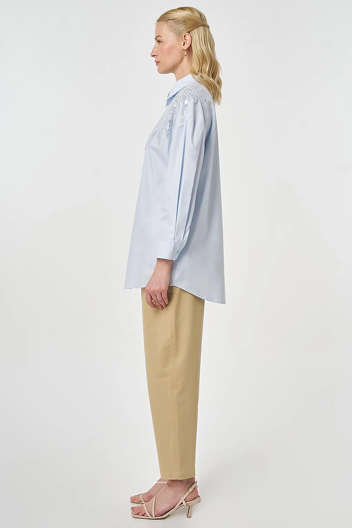 100% Cotton Sequin and Pearl Embellished Tunic Blue