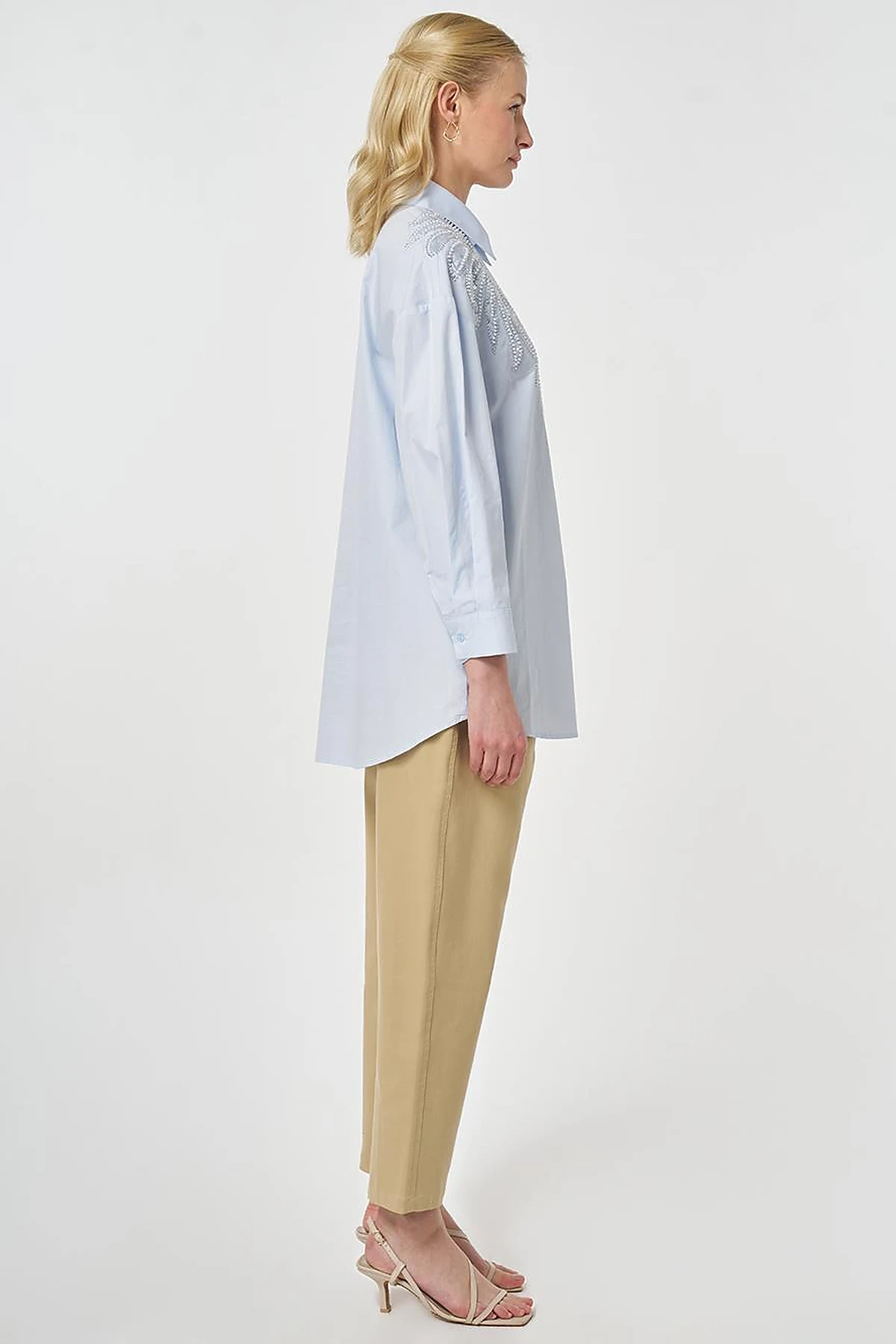 100% Cotton Sequin and Pearl Embellished Tunic Blue