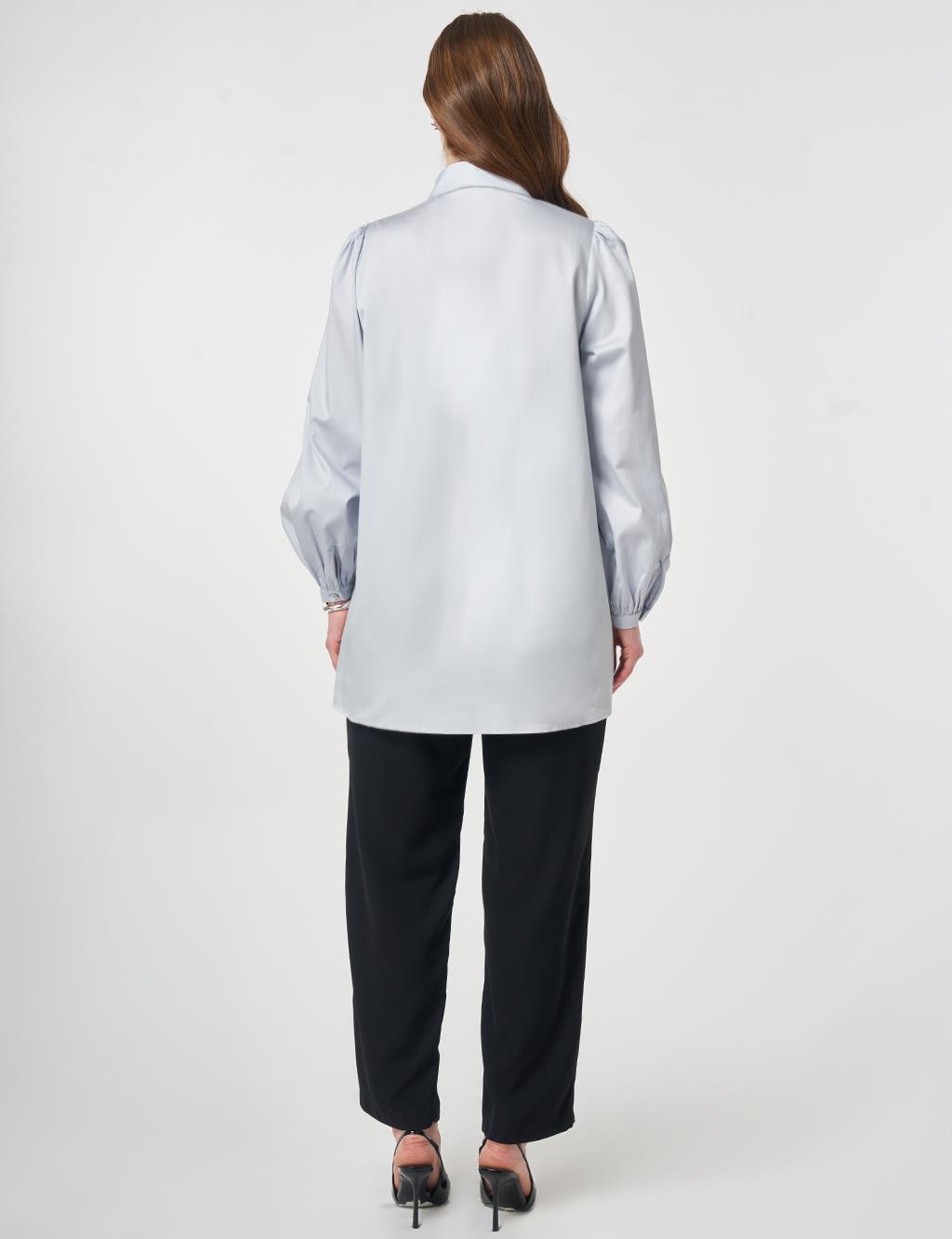 %100 Pamuklu Şal Yaka Tunik Mavi