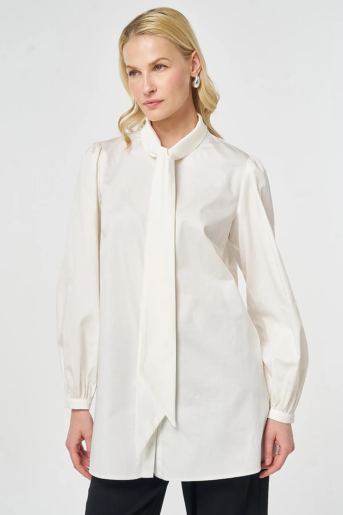 100% Cotton Shawl Collar Tunic Ecru