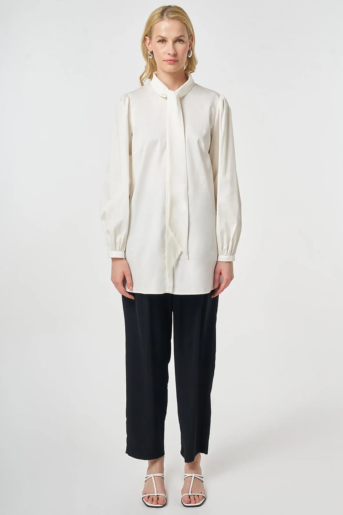 100% Cotton Shawl Collar Tunic Ecru