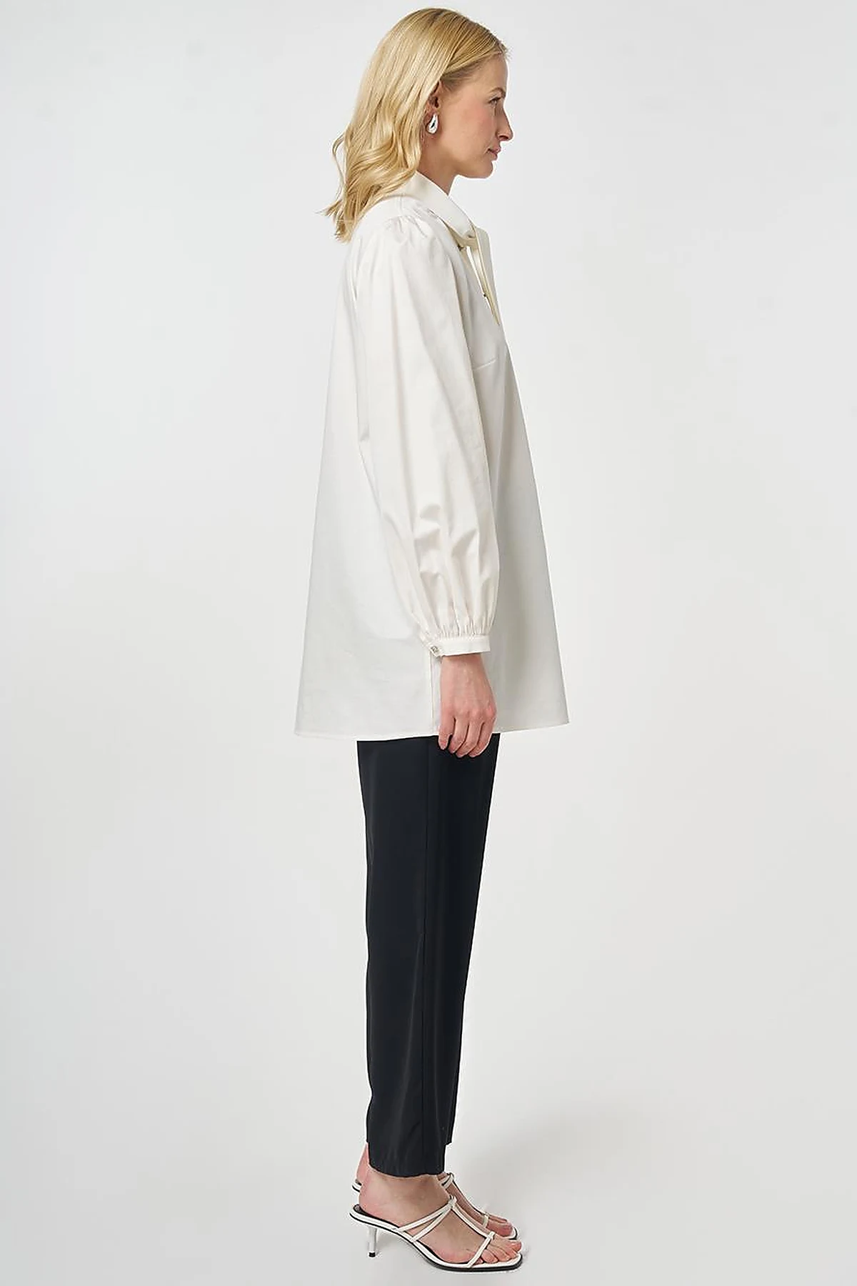 100% Cotton Shawl Collar Tunic Ecru
