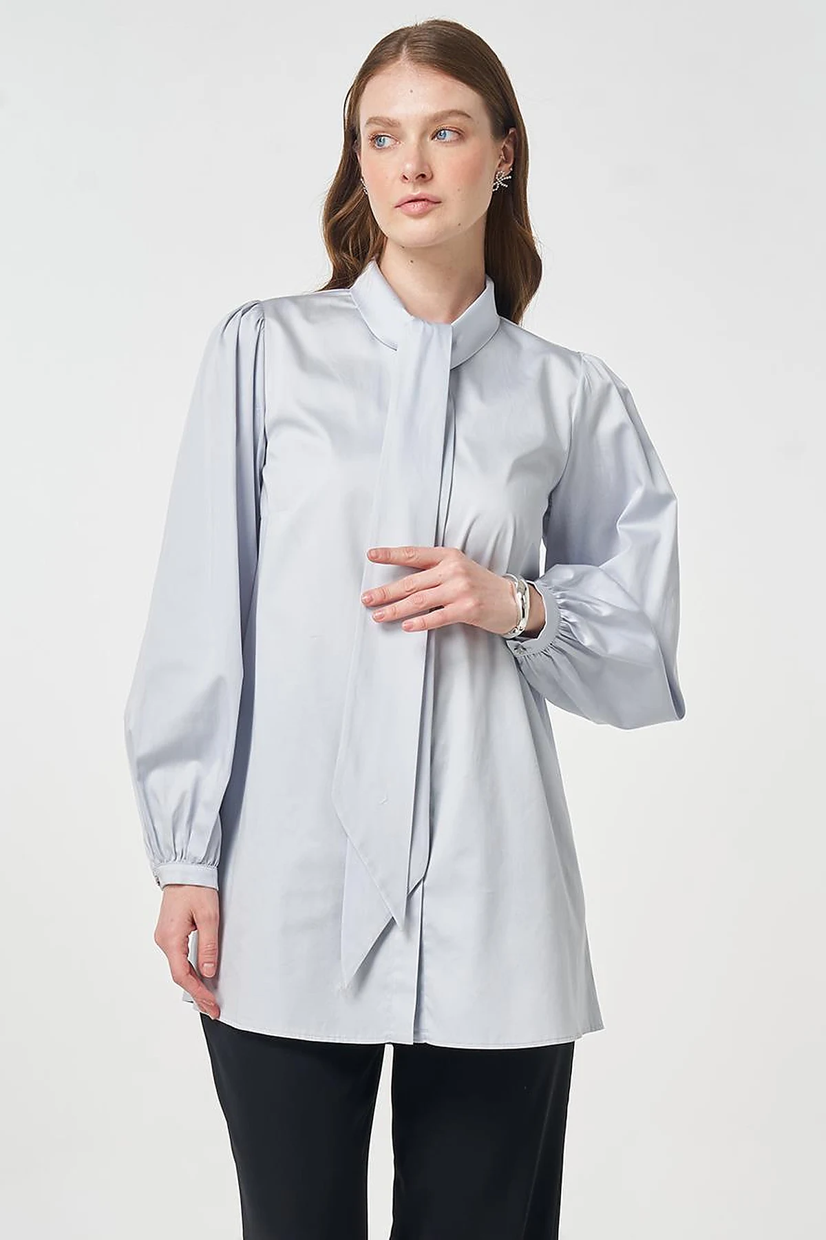 100% Cotton Shawl Collar Tunic Blue