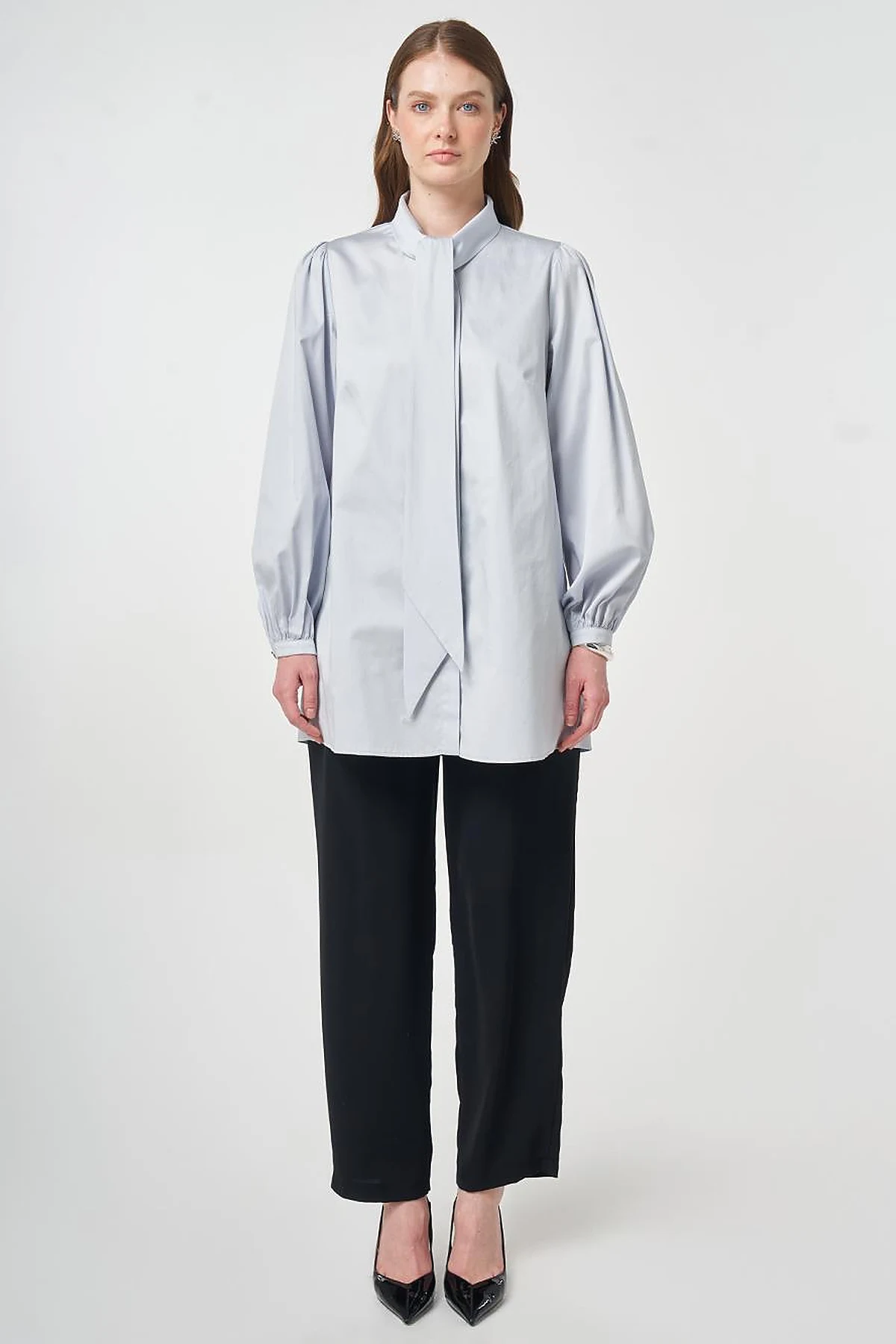 100% Cotton Shawl Collar Tunic Blue