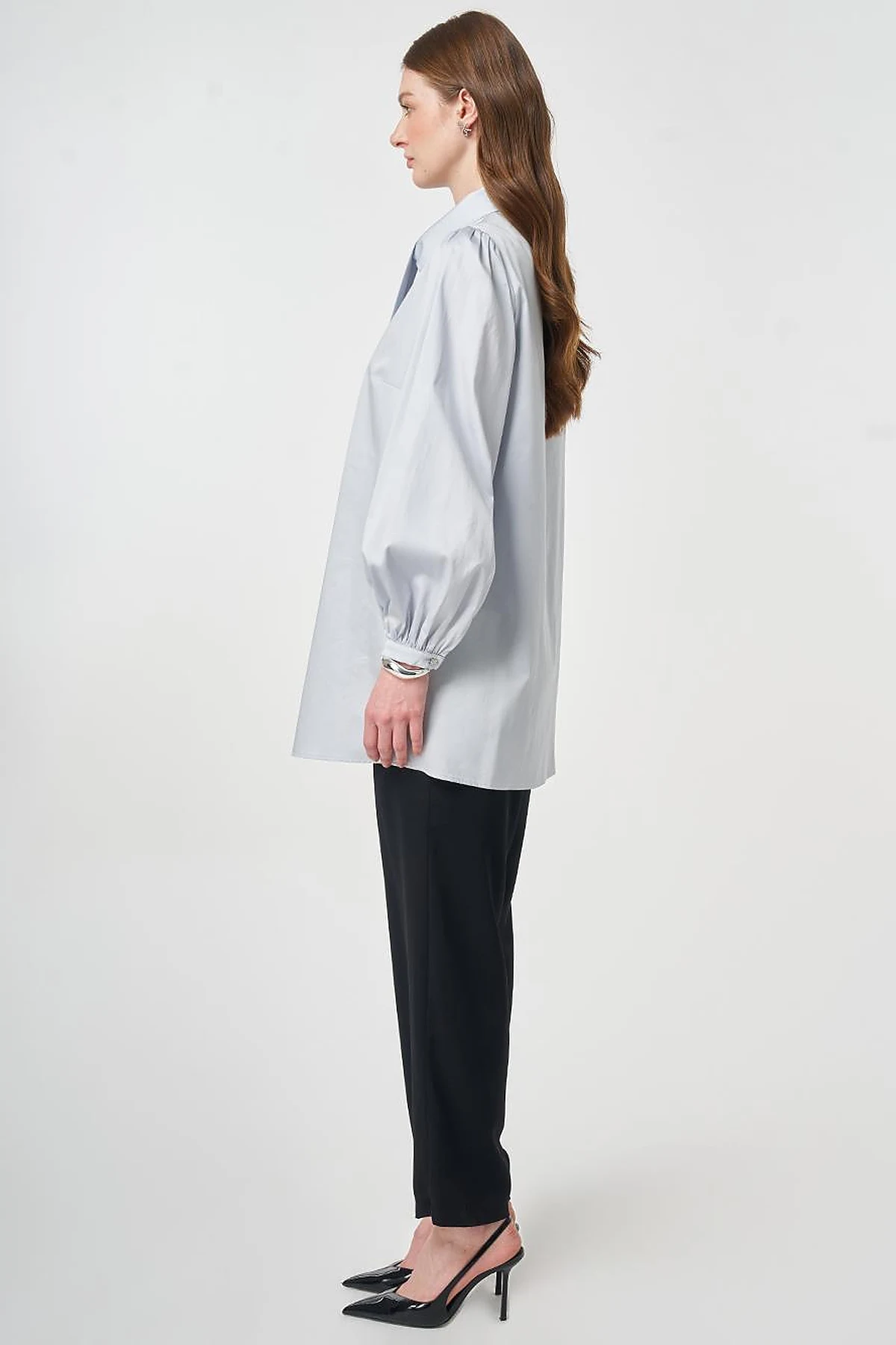 100% Cotton Shawl Collar Tunic Blue