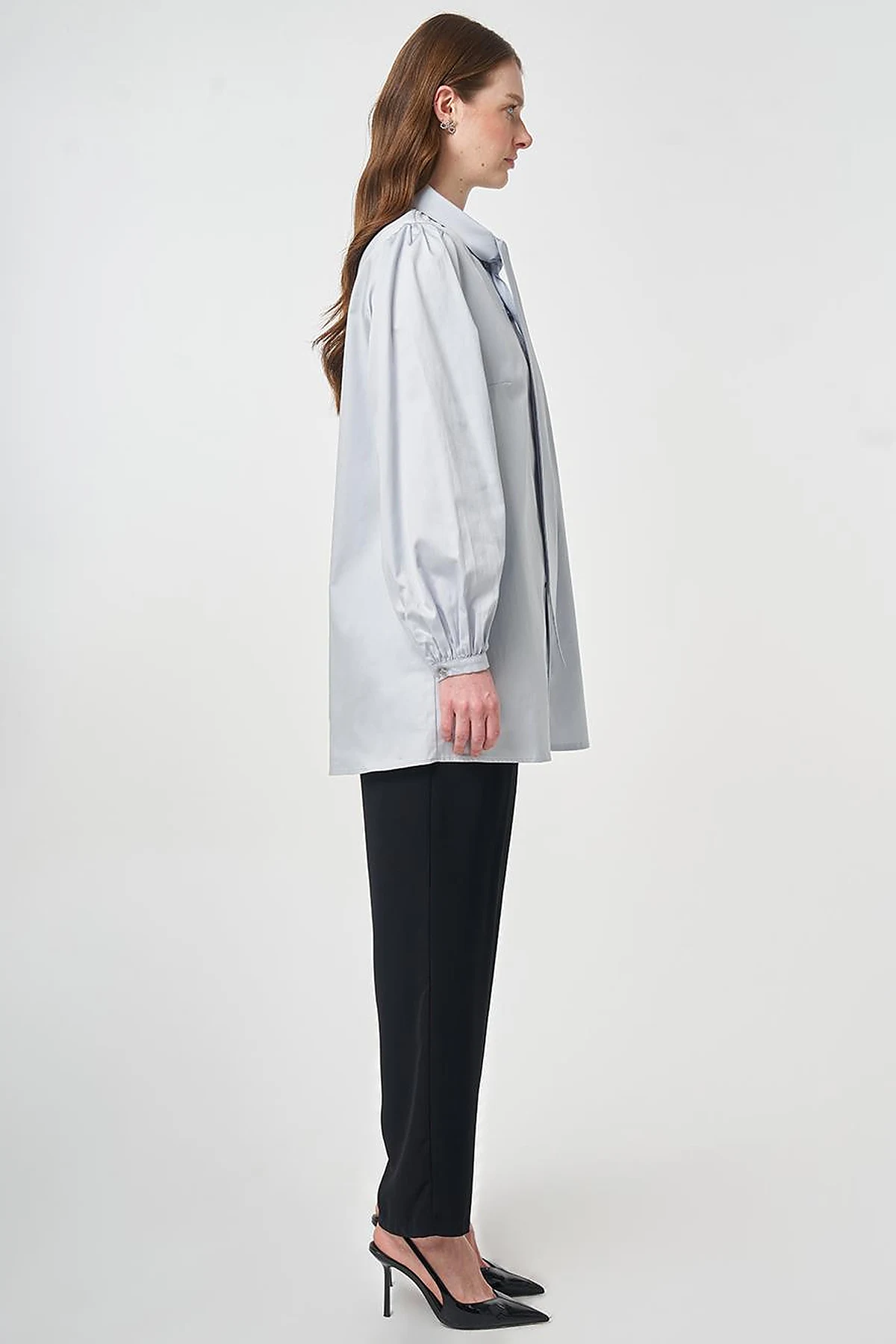 100% Cotton Shawl Collar Tunic Blue