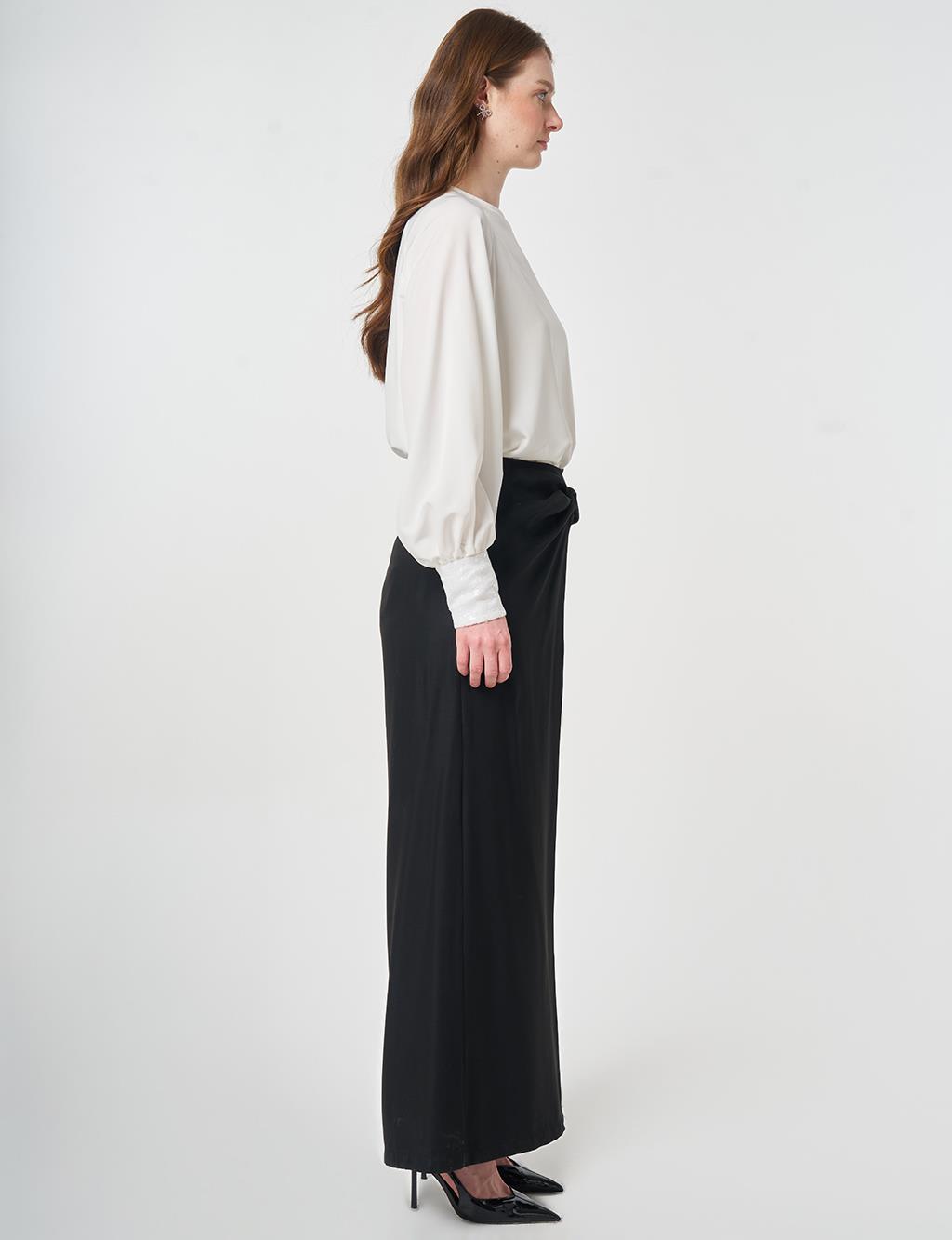 Waist-Detail Modal Trousers, Black