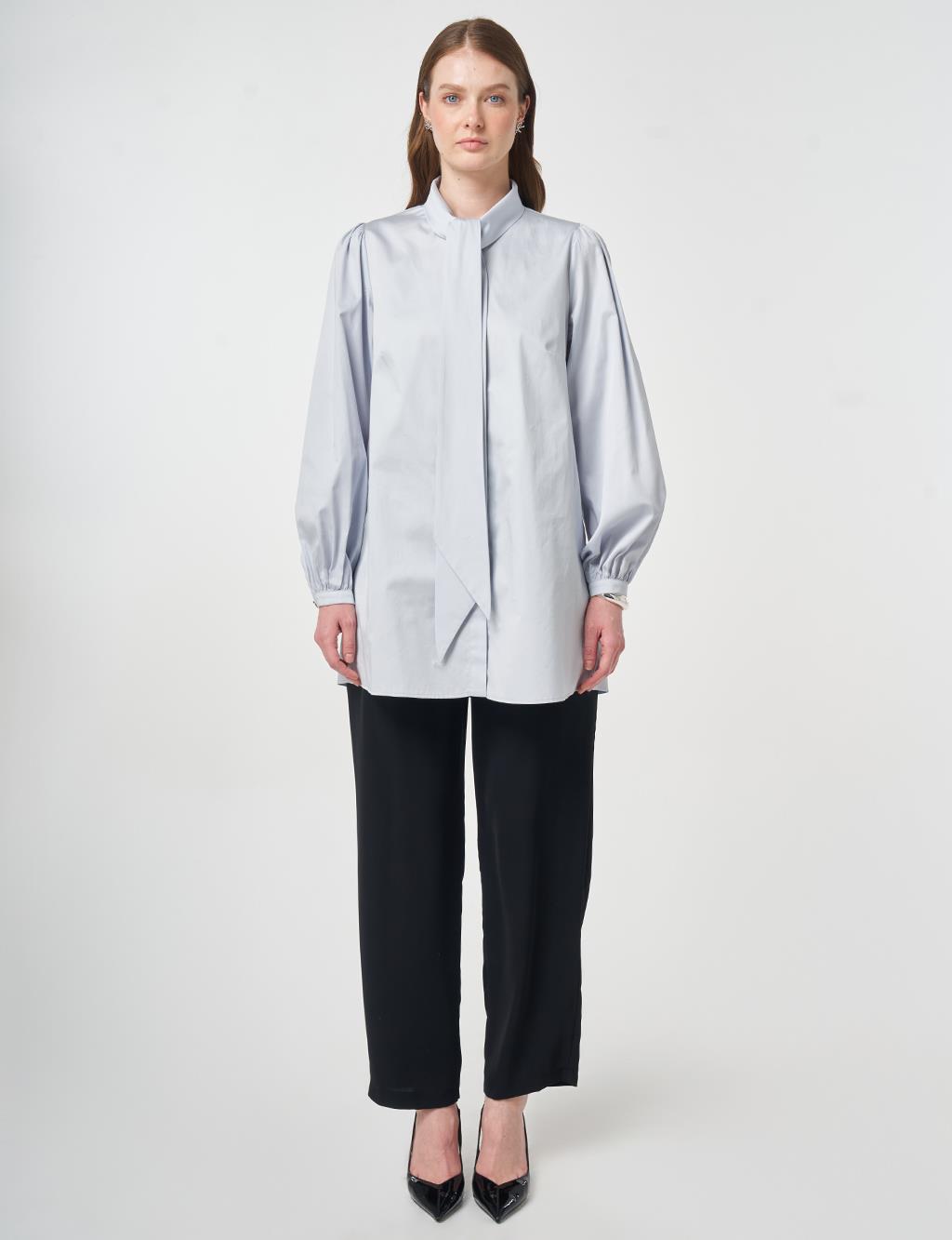 %100 Pamuklu Şal Yaka Tunik Mavi