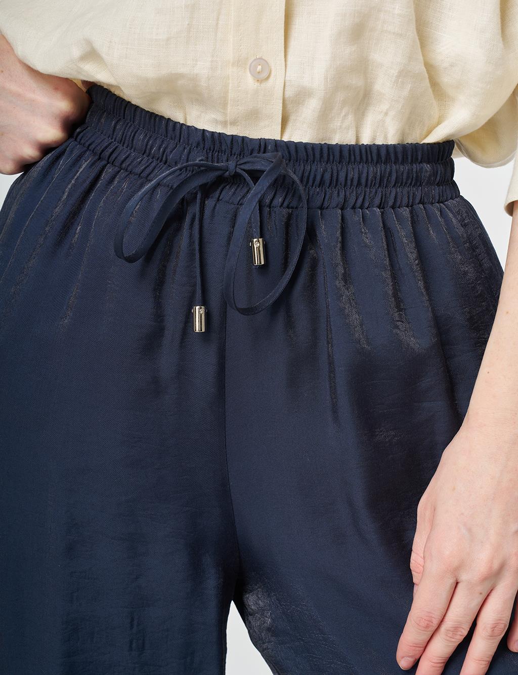 Ribbed Relaxed Fit Modal Trousers Dark Navy