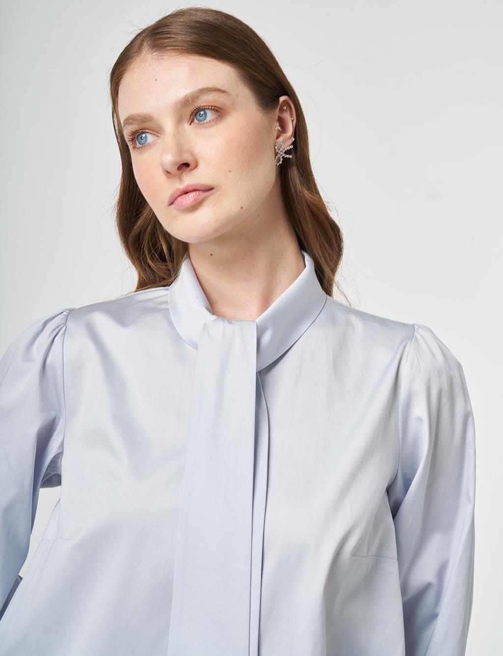 %100 Pamuklu Şal Yaka Tunik Mavi