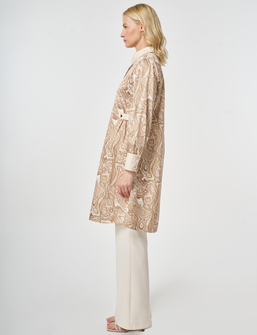 Marbled Cotton Long Tunic, Beige