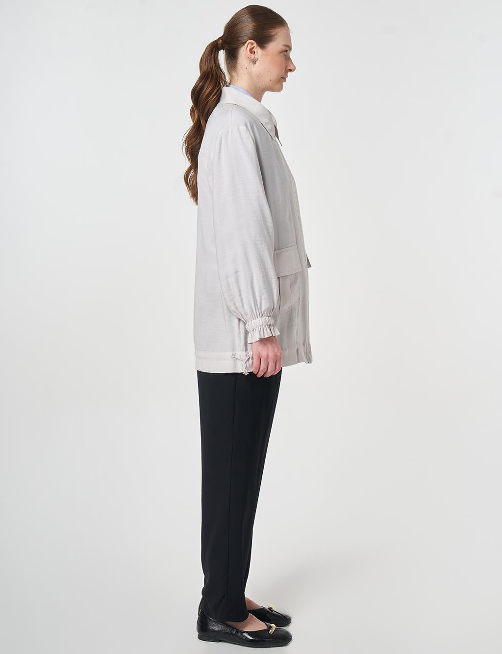 Polo Yaka Modal Ceket Açık Gri