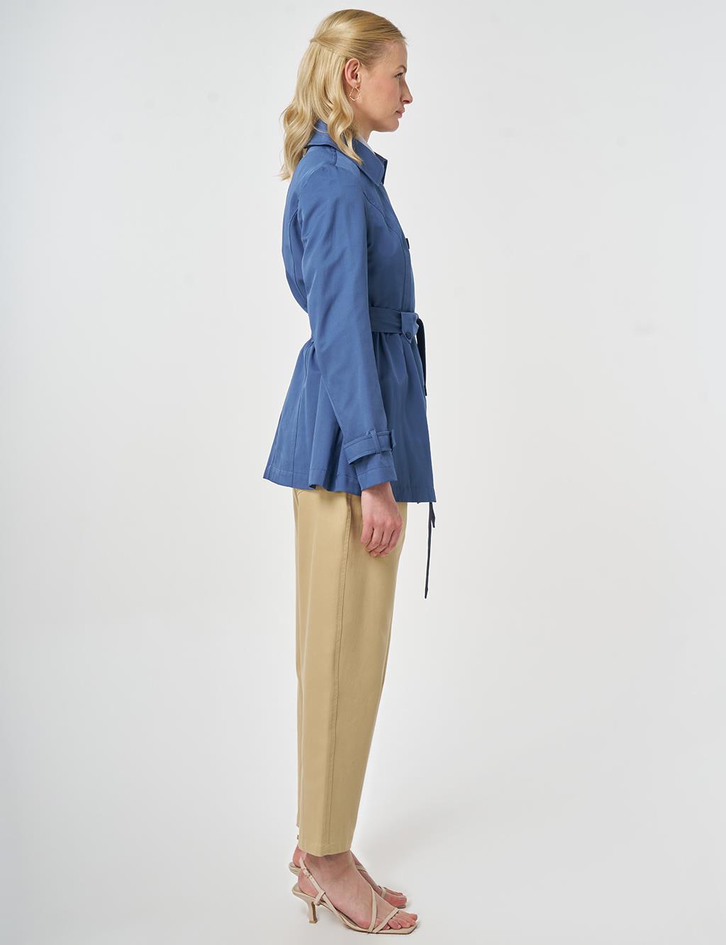 Kuşaklı Kısa Trençkot İndigo