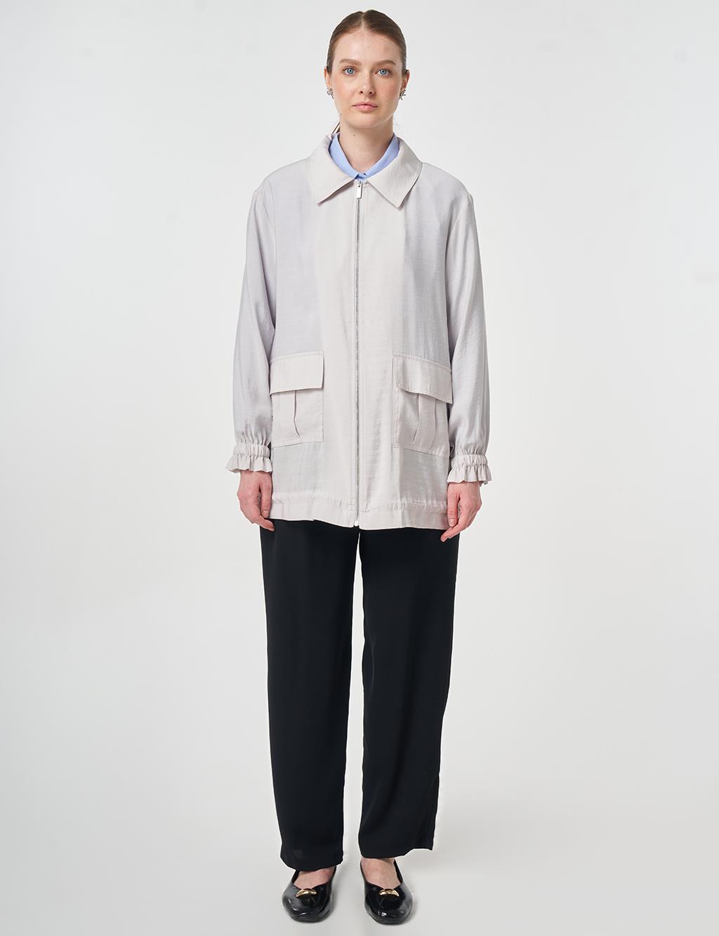 Polo Yaka Modal Ceket Açık Gri