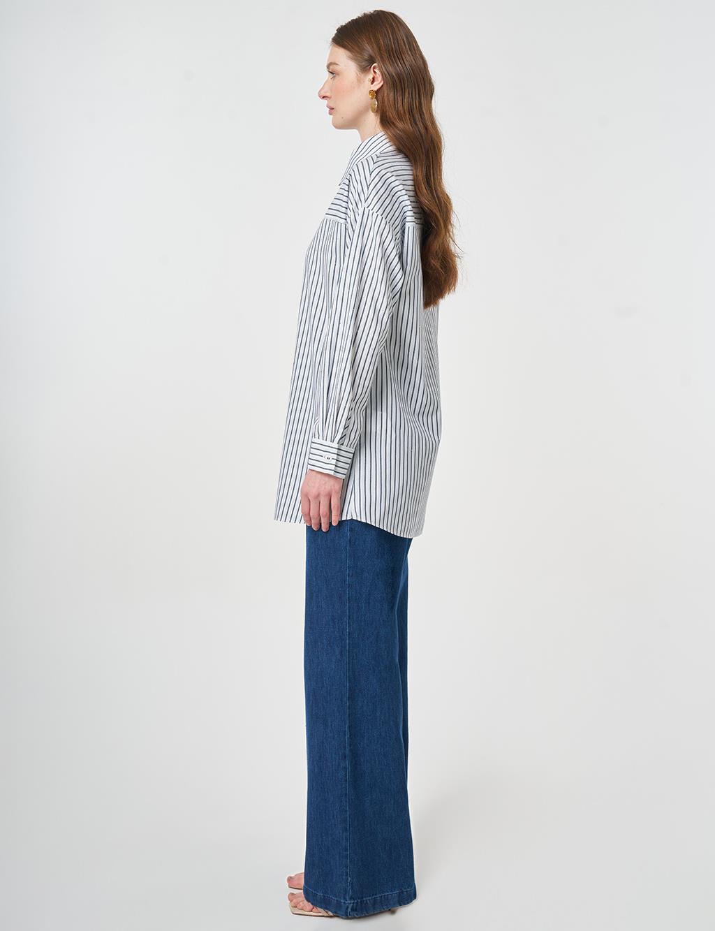 Hotfix Printed Cotton Blouse Blue