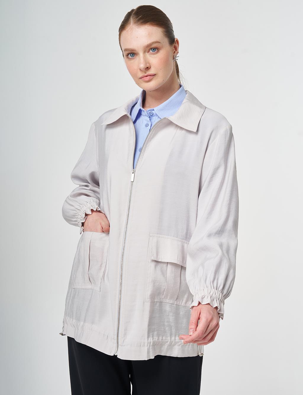 Polo Yaka Modal Ceket Açık Gri