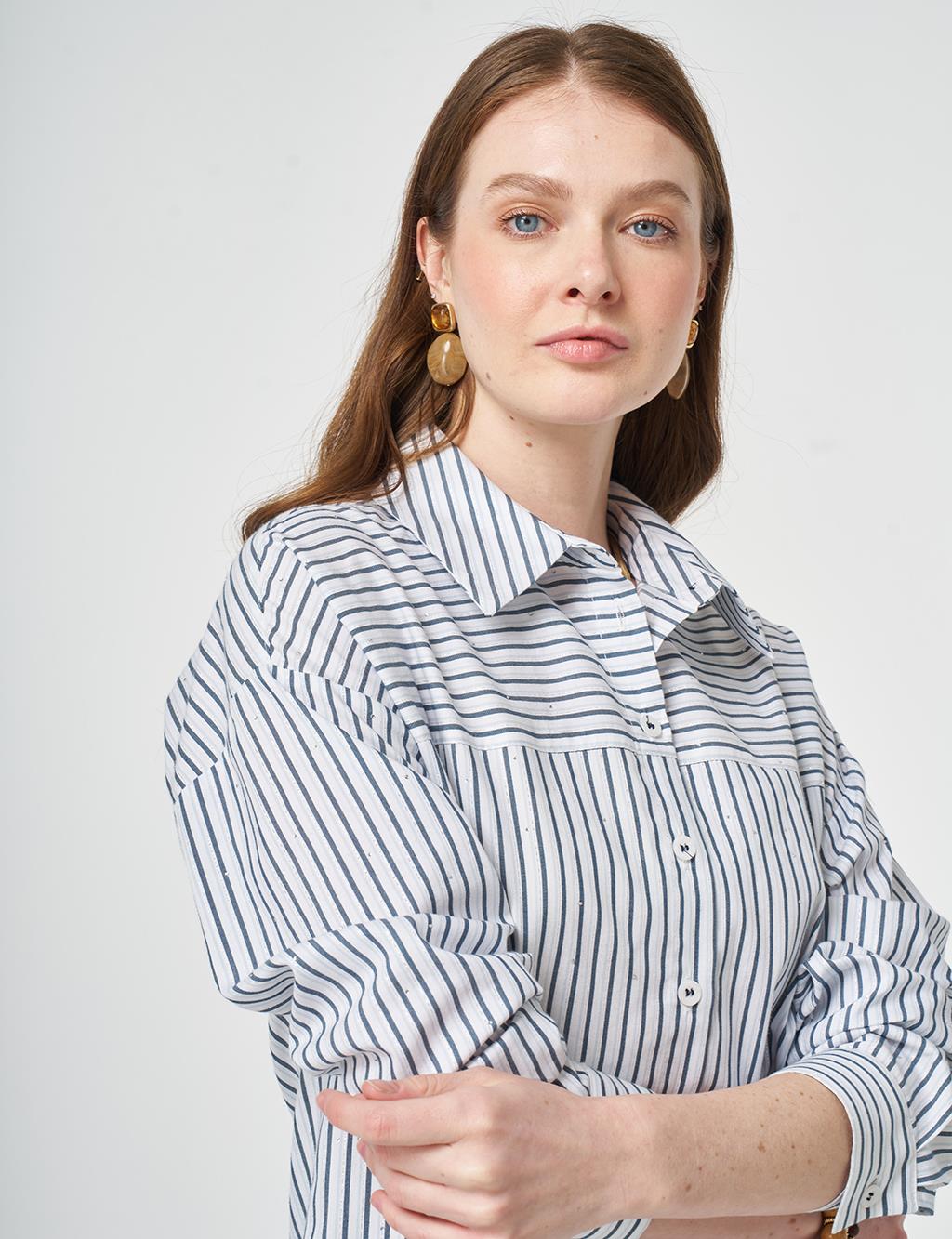 Hotfix Printed Cotton Blouse Blue