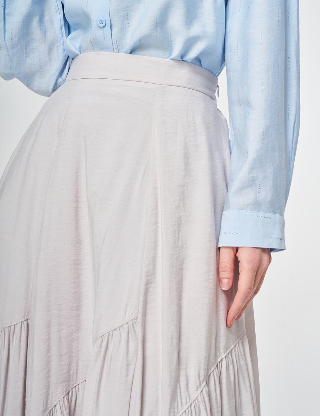 Asimetrik Kesim Modal Etek Açık Gri